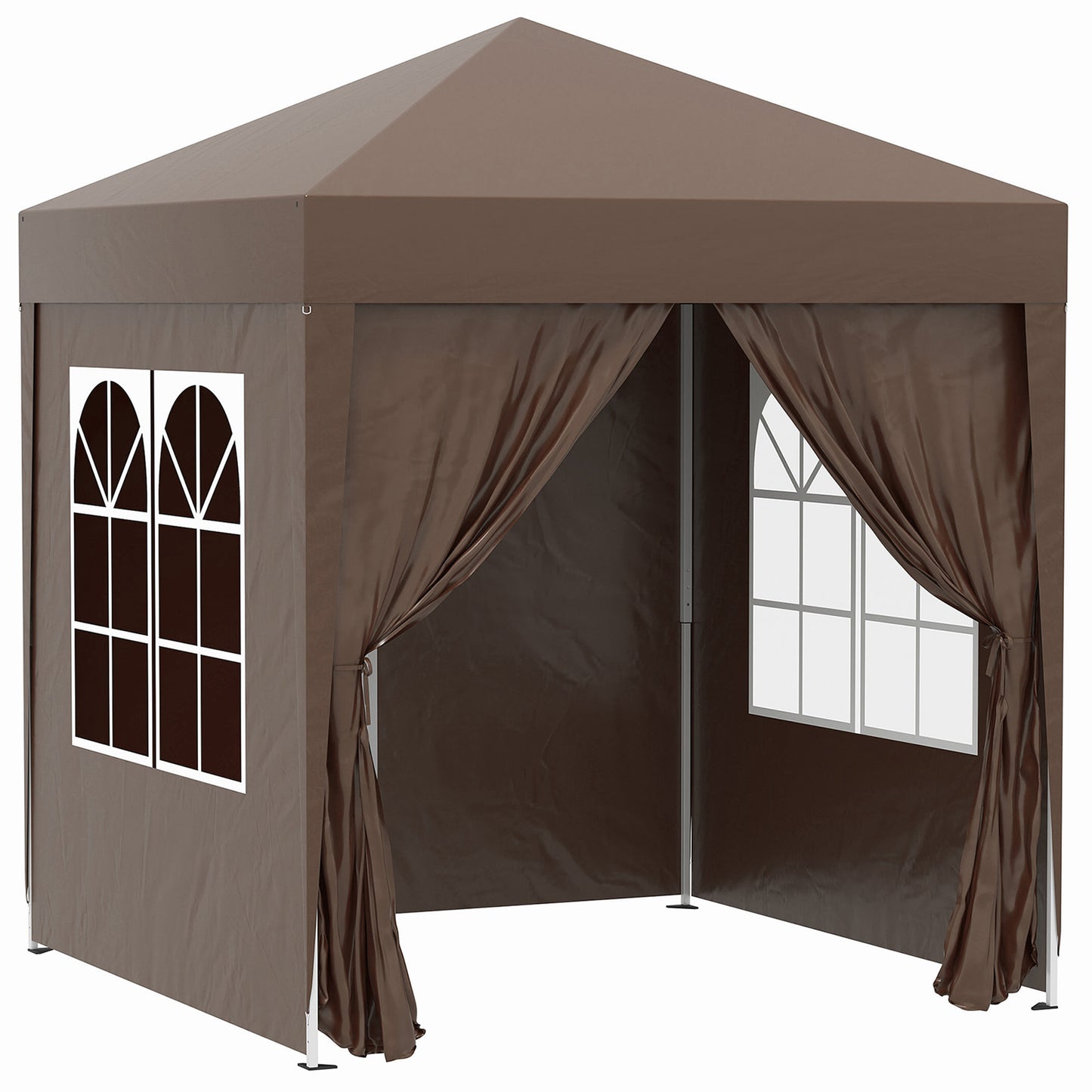 Outsunny Carpa Plegable Gazebo 2x2 m Cenador de Jardín con 4 Paredes Laterales Tela Oxford 2 Puertas 2 Ventanas y Bolsa de Transporte Impermeable para Exterior Terraza Camping Fiestas Marrón