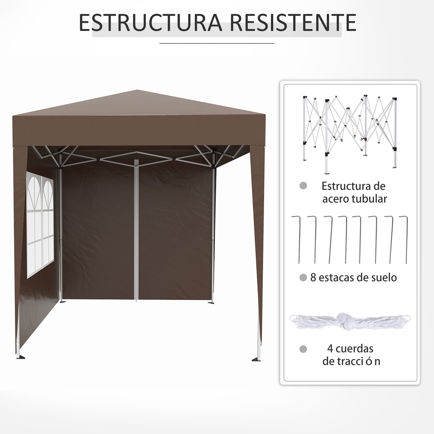 Outsunny Carpa Plegable Gazebo 2x2 m Cenador de Jardín con 4 Paredes Laterales Tela Oxford 2 Puertas 2 Ventanas y Bolsa de Transporte Impermeable para Exterior Terraza Camping Fiestas Marrón