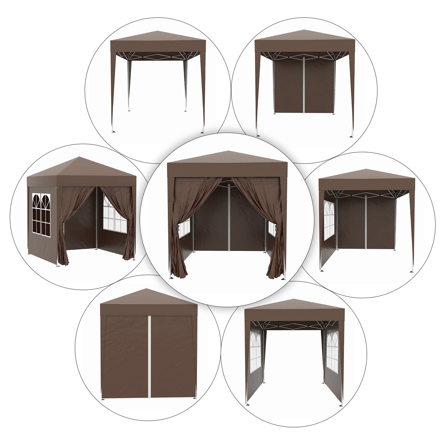 Outsunny Carpa Plegable Gazebo 2x2 m Cenador de Jardín con 4 Paredes Laterales Tela Oxford 2 Puertas 2 Ventanas y Bolsa de Transporte Impermeable para Exterior Terraza Camping Fiestas Marrón