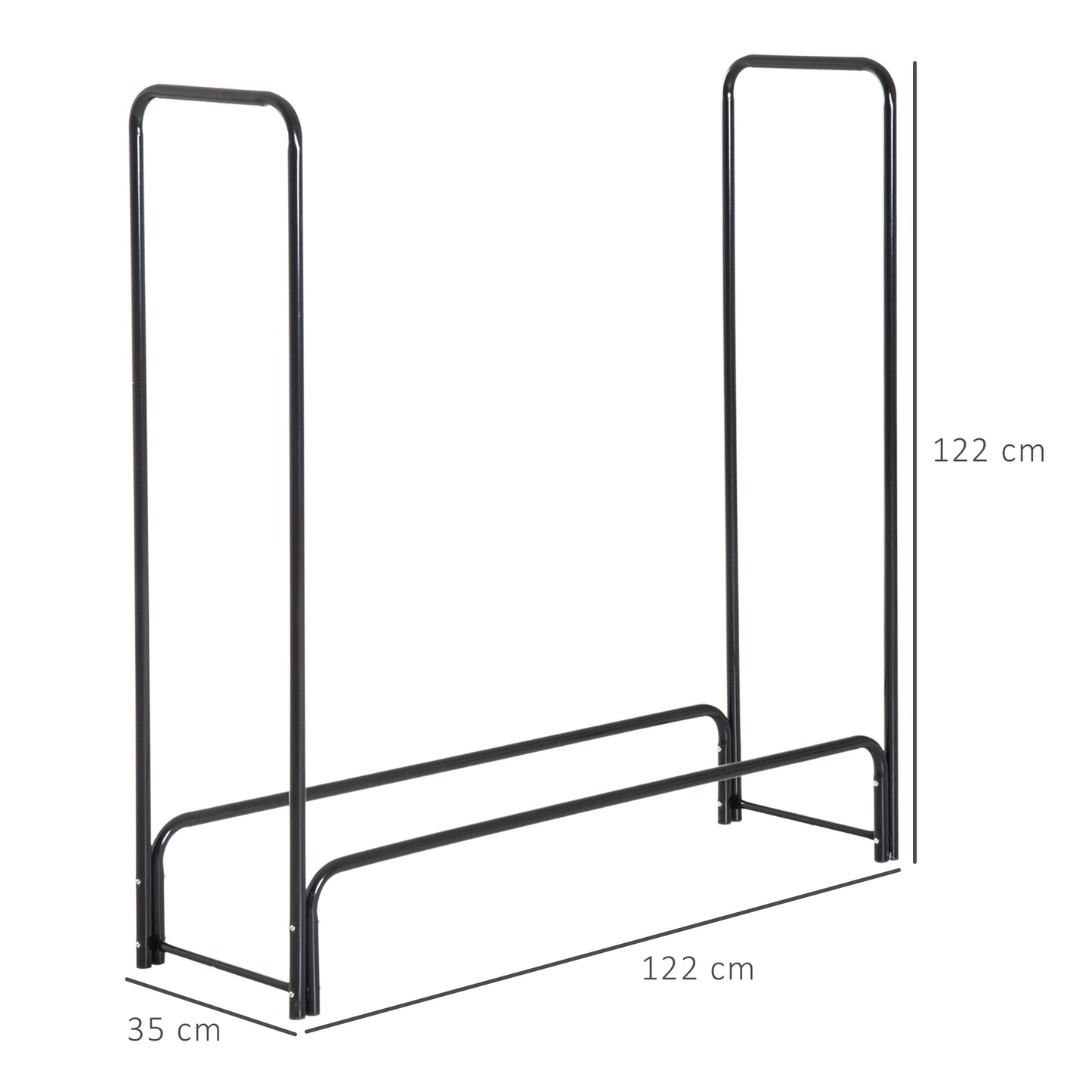 HOMCOM Estante de Leña para Chimenea 122x35x122 cm Soporte para Leña de Metal para Exterior e Interior Carga 150 kg Negro