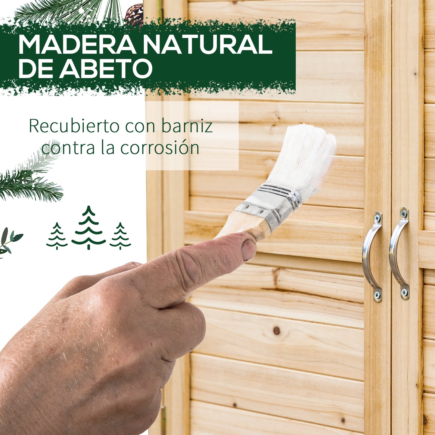 Outsunny Armario de Jardín de Madera Cobertizo Exterior Cobertizo para Almacenaje con 2 Puertas Estante y Patas Elevadas para Terraza Patio 83x40x92 cm Natural