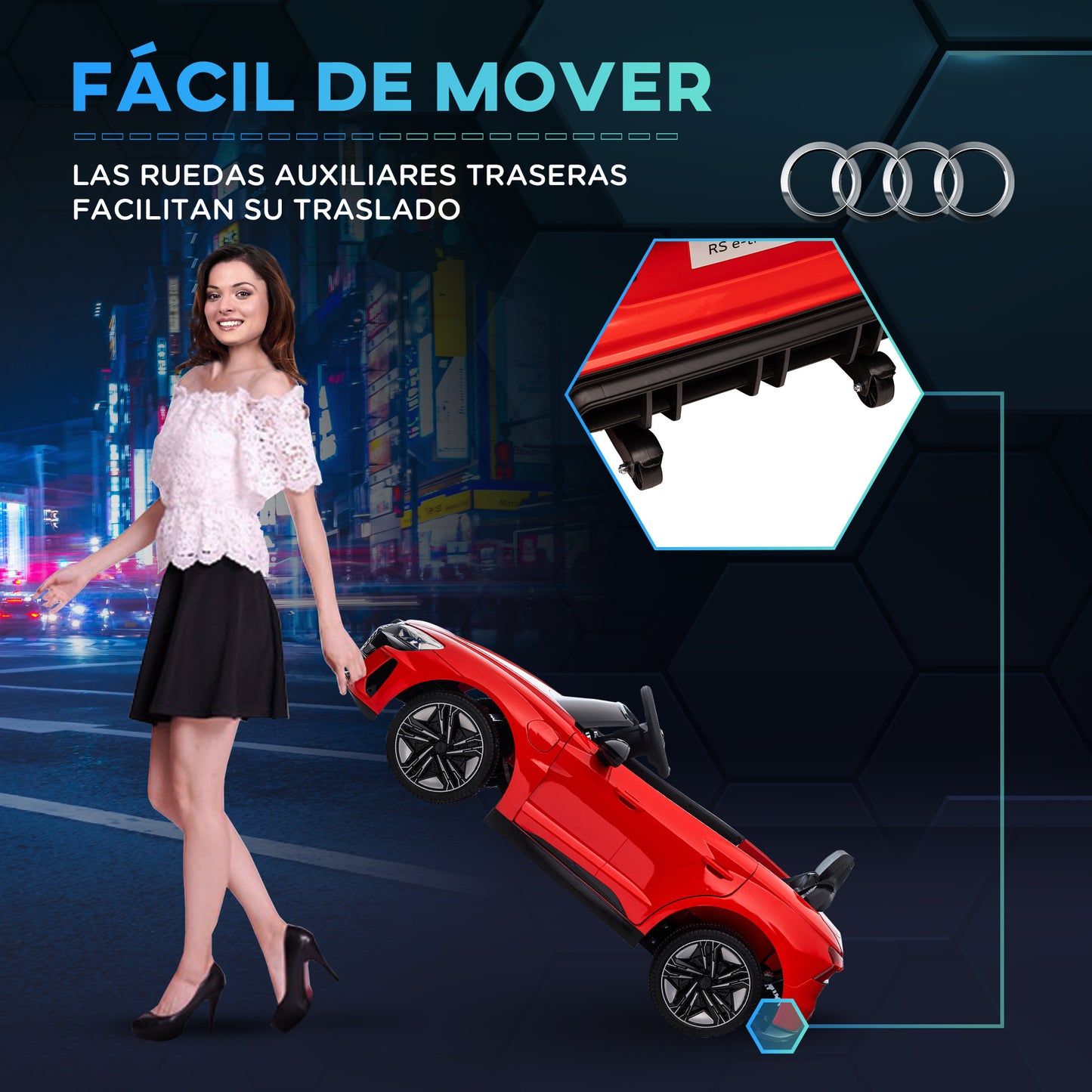 HOMCOM Coche Eléctrico para Niños de +3 Años AUDI RS e-tron GT Coche de Batería 12V con Mando a Distancia Faros LED Bocina Música USB y Apertura de Puerta 3-5 km/h Rojo