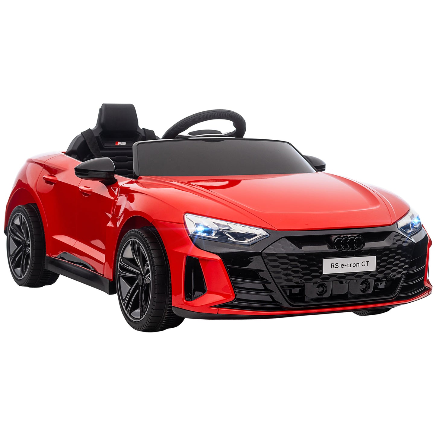 HOMCOM Coche Eléctrico para Niños de +3 Años AUDI RS e-tron GT Coche de Batería 12V con Mando a Distancia Faros LED Bocina Música USB y Apertura de Puerta 3-5 km/h Rojo