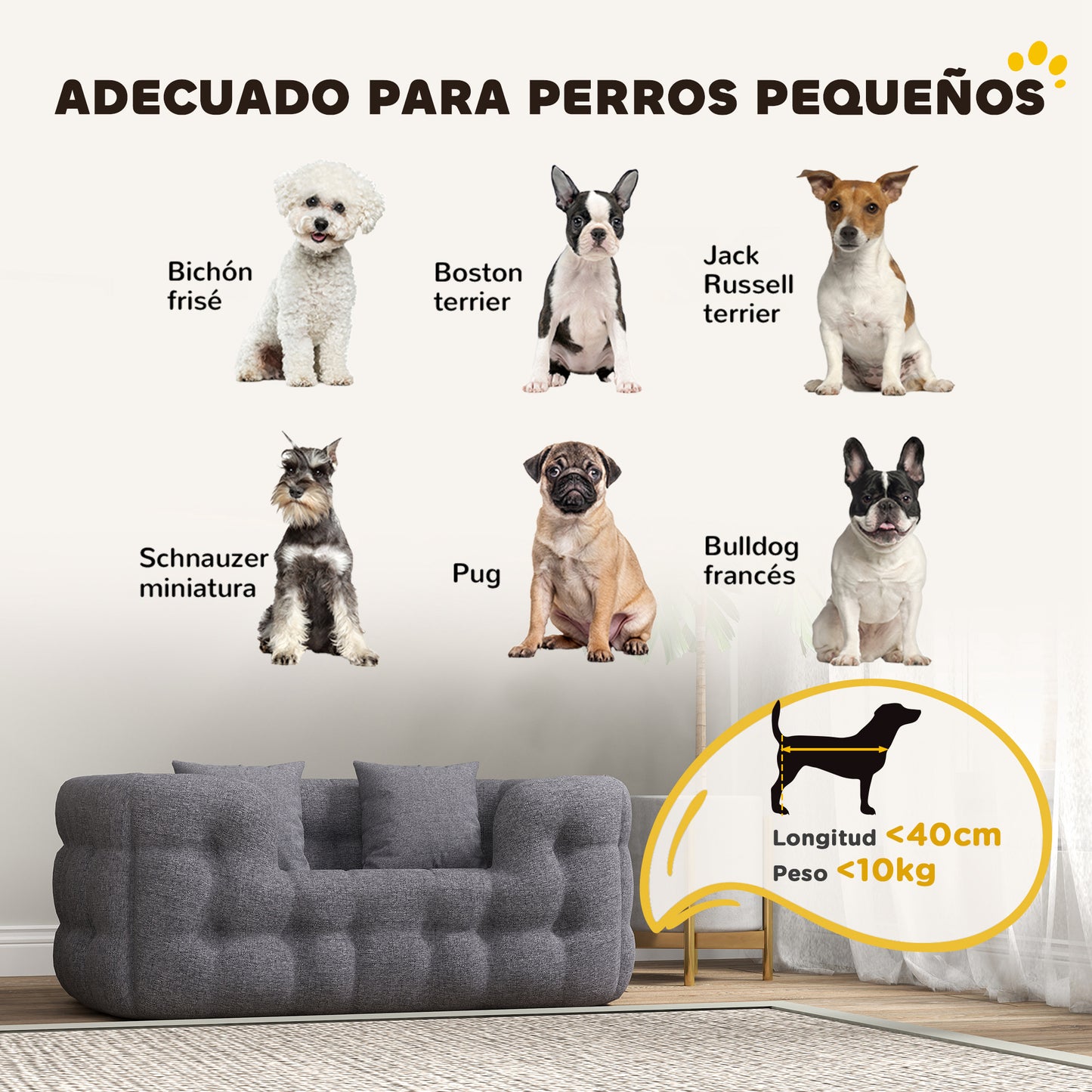 PawHut Cama para Perros Pequeños Cama para Mascotas con 2 Almohadas Colchón para Perros con Base Antideslizante Funda Extraíble y Lavable 70x50x30 cm Gris