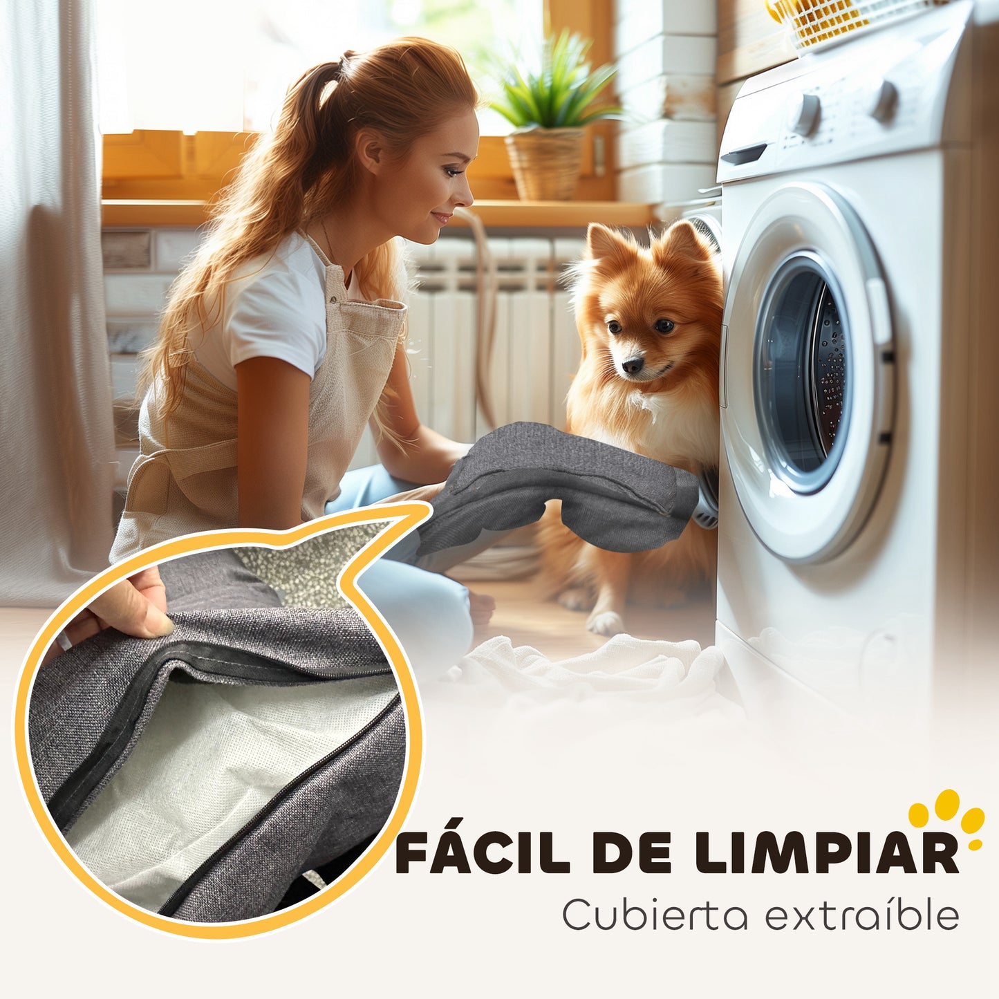 PawHut Cama para Perros Pequeños Cama para Mascotas con 2 Almohadas Colchón para Perros con Base Antideslizante Funda Extraíble y Lavable 70x50x30 cm Gris