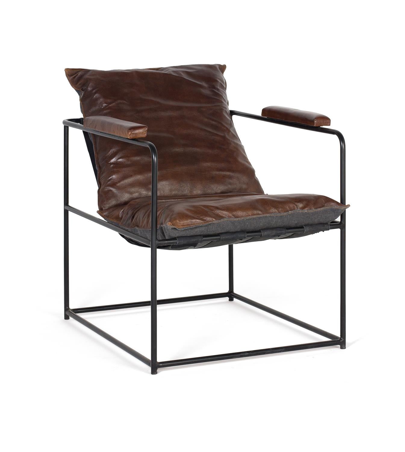 Sillon de piel marron con estructura de metal - GINER Y COLOMER