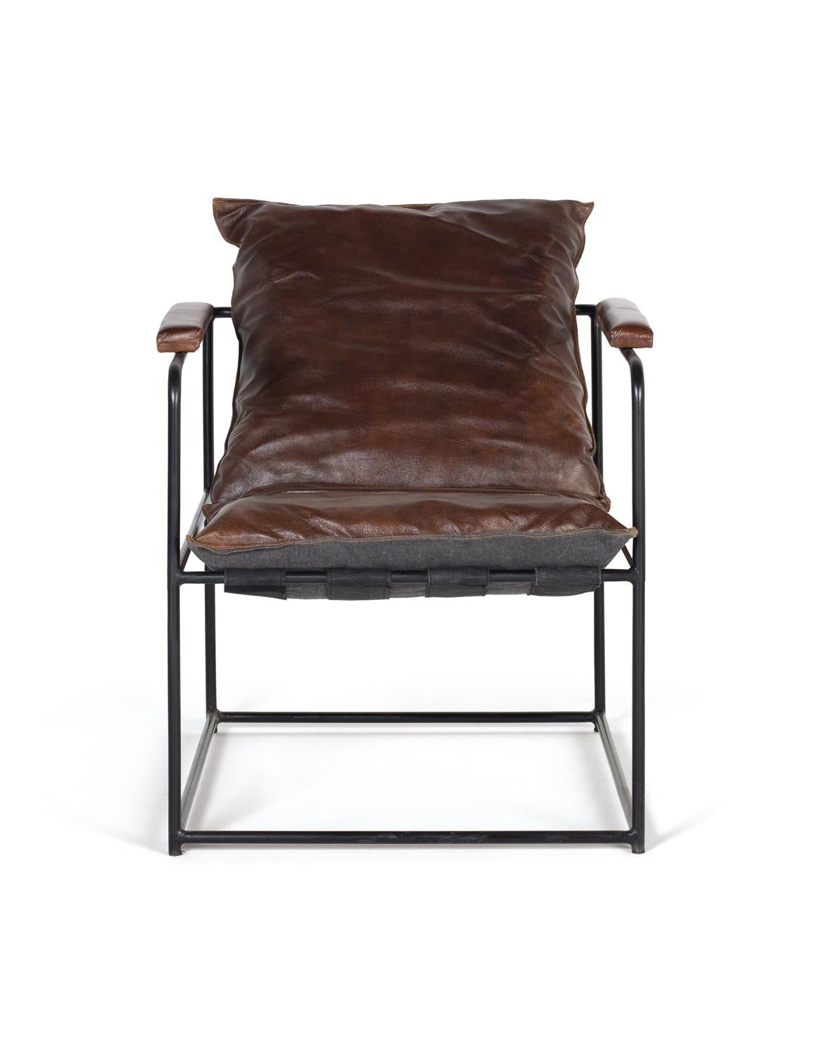 Sillon de piel marron con estructura de metal - GINER Y COLOMER