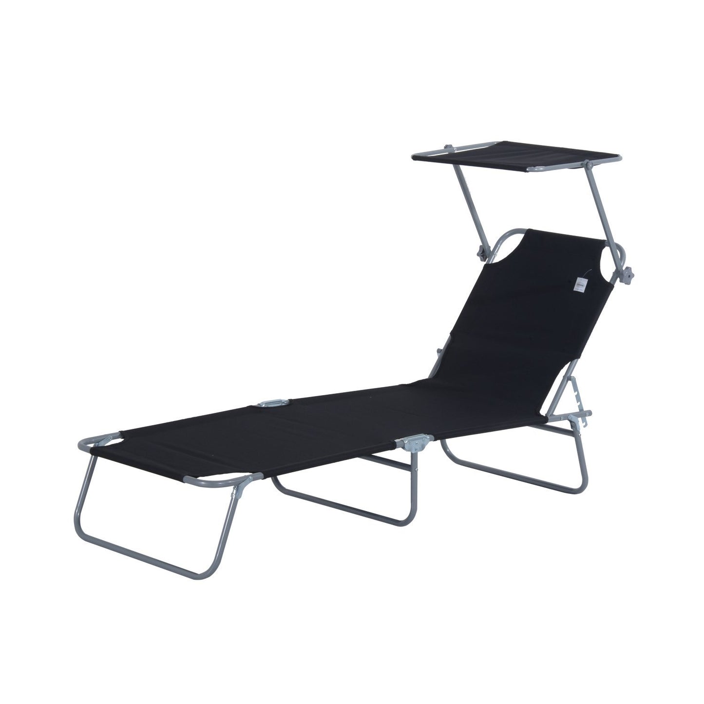 Outsunny Tumbona de Jardín Plegable Silla Tumbona con Toldo Desmontable y Regulable Respaldo Reclinable para Terraza Acampada al Aire Libre 187x58x36 cm Negro