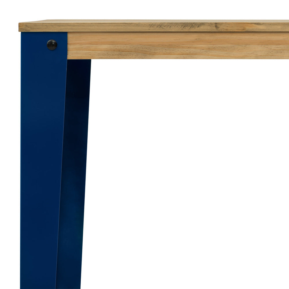 Mesa Lunds Alta 39x110x110cm Azul en madera maciza de pino acabado vintage estilo Industrial Box Furniture