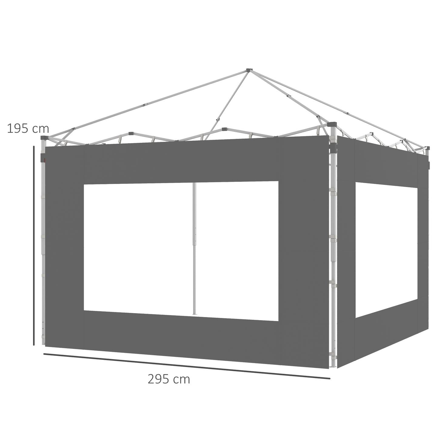 Outsunny Paredes Laterales para Carpa de 2 Paneles 295x195 cm Paredes Laterales de Repuesto de Tela Oxford con Ventana para Carpas de 6x3 m 3x3 m Gris