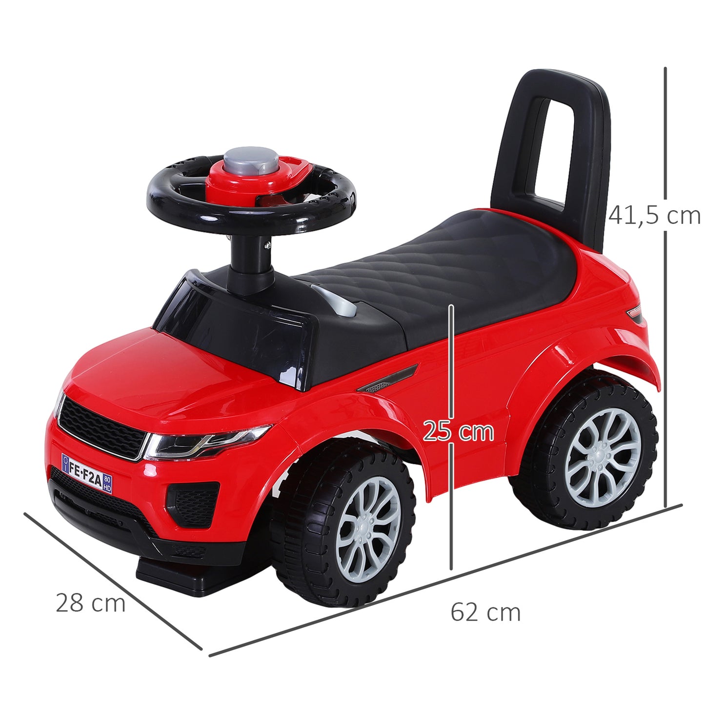 HOMCOM Quad Correpasillos Niño Coche sin Pedales para Bebé Juguete Andador Estilo Carrera con Orador 62x28x41,5cm