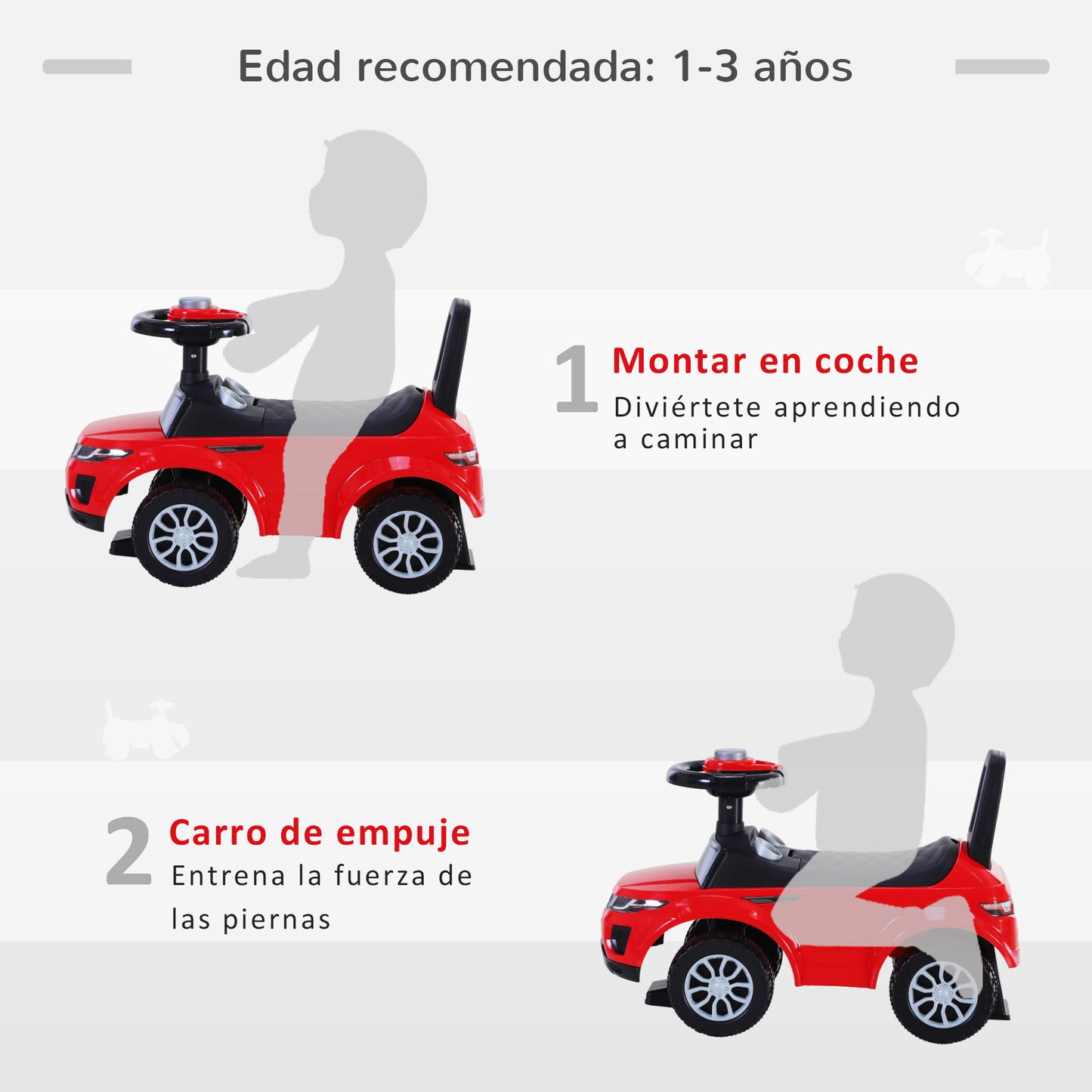 HOMCOM Quad Correpasillos Niño Coche sin Pedales para Bebé Juguete Andador Estilo Carrera con Orador 62x28x41,5cm