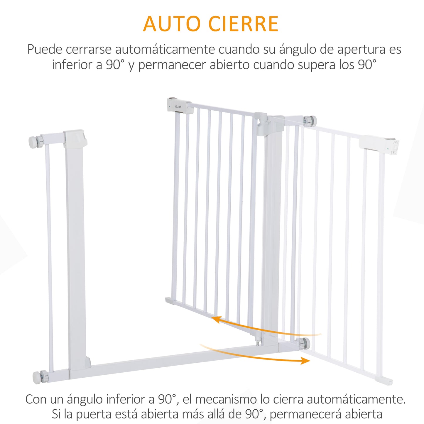 PawHut Barrera de Seguridad de Perros Extensible para Escaleras y Puertas 75-96 cm con 2 Extensiones de 7 cm Cierre Automático y Marco de Acero Altura 76 cm Blanco