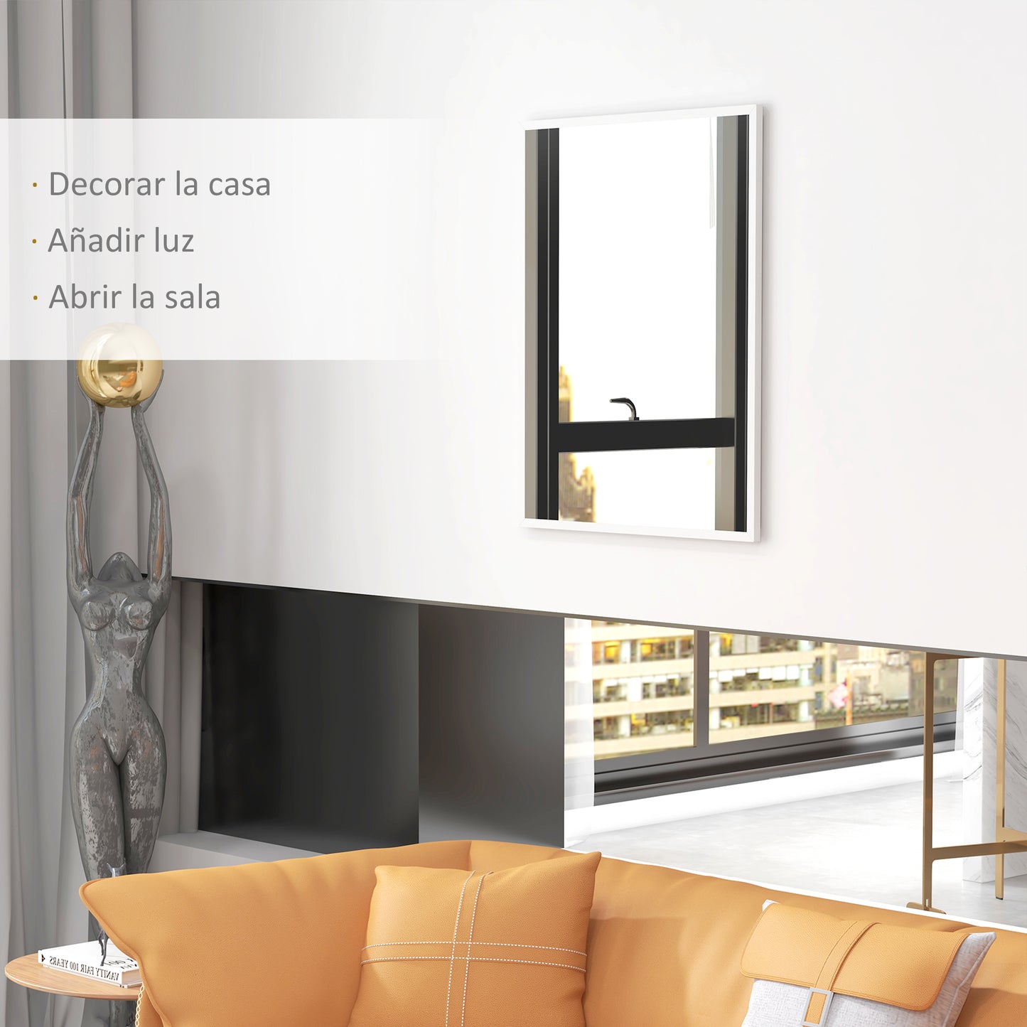 HOMCOM Espejo Rectangular Espejo de Baño 70x90 cm Espejo de Pared Decorativo para Salón Entrada Pasillo Horizontal o Vertical Blanco