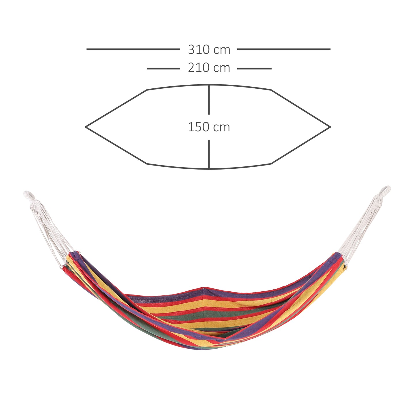 Outsunny Hamaca de Algodón para Jardín 210x150 cm Hamaca Colgante Portátil Carga Máx. 180 kg para Acampar Piscina Camping Rayas Multicolor