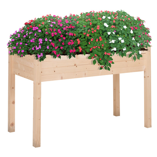 Outsunny Huerto Urbano Elevado de Madera 122,5x56,5x76 cm Jardinera Elevada Mesa de Cultivo con Tela no Tejida y 4 Orificios de Drenaje para Cultivos Plantas Flores Natural