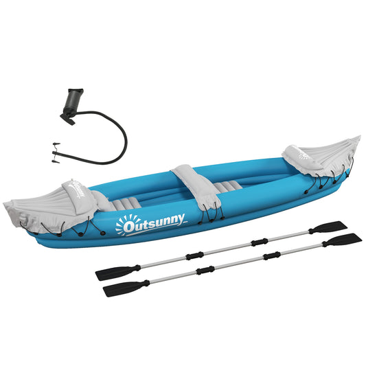 Outsunny Kayak Hinchable Plegable Canoa Hinchable de 2 Plazas con 2 Remos de Acero Inflador Manual y Kit de Reparación 318x80x50 cm Azul