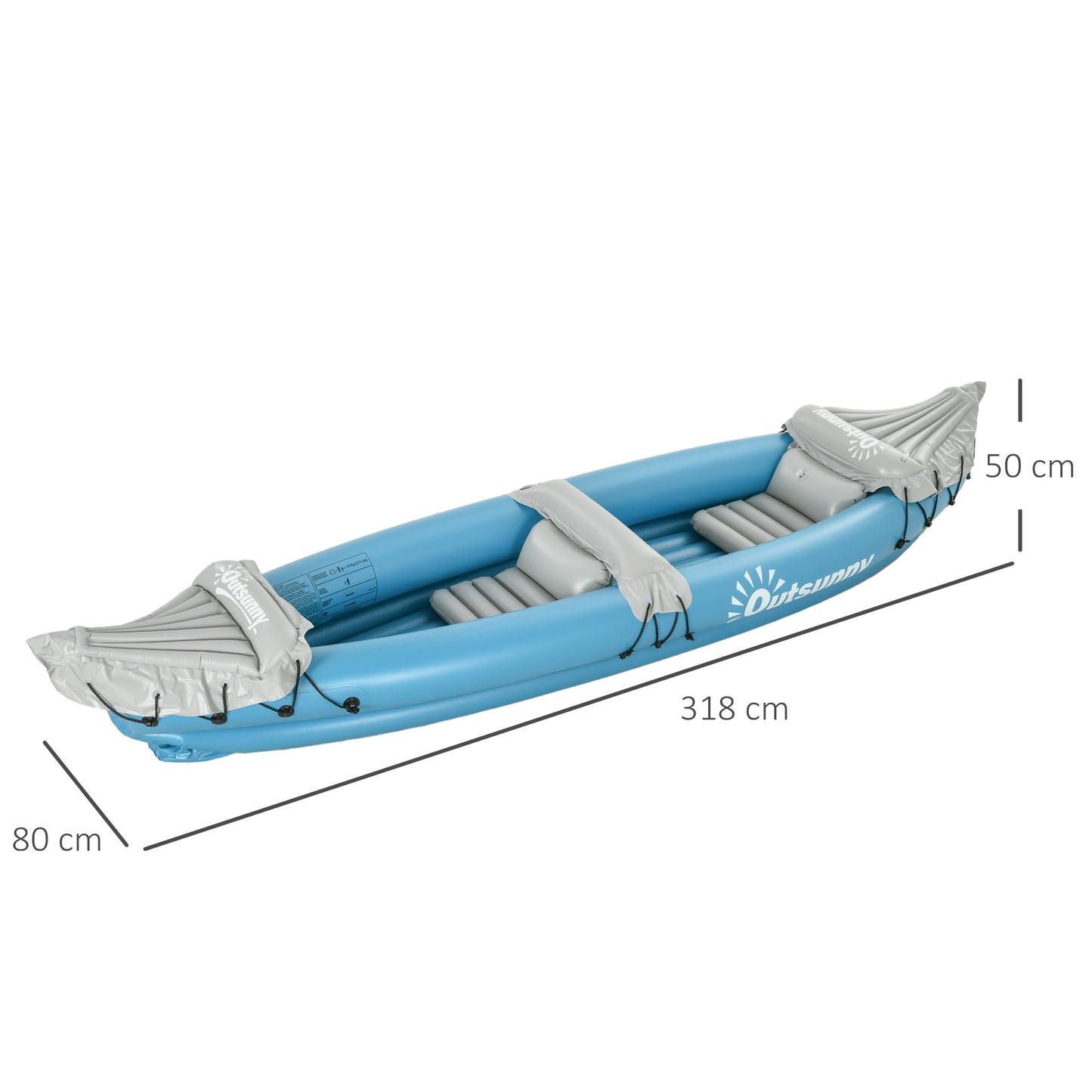 Outsunny Kayak Hinchable Plegable Canoa Hinchable de 2 Plazas con 2 Remos de Acero Inflador Manual y Kit de Reparación 318x80x50 cm Azul