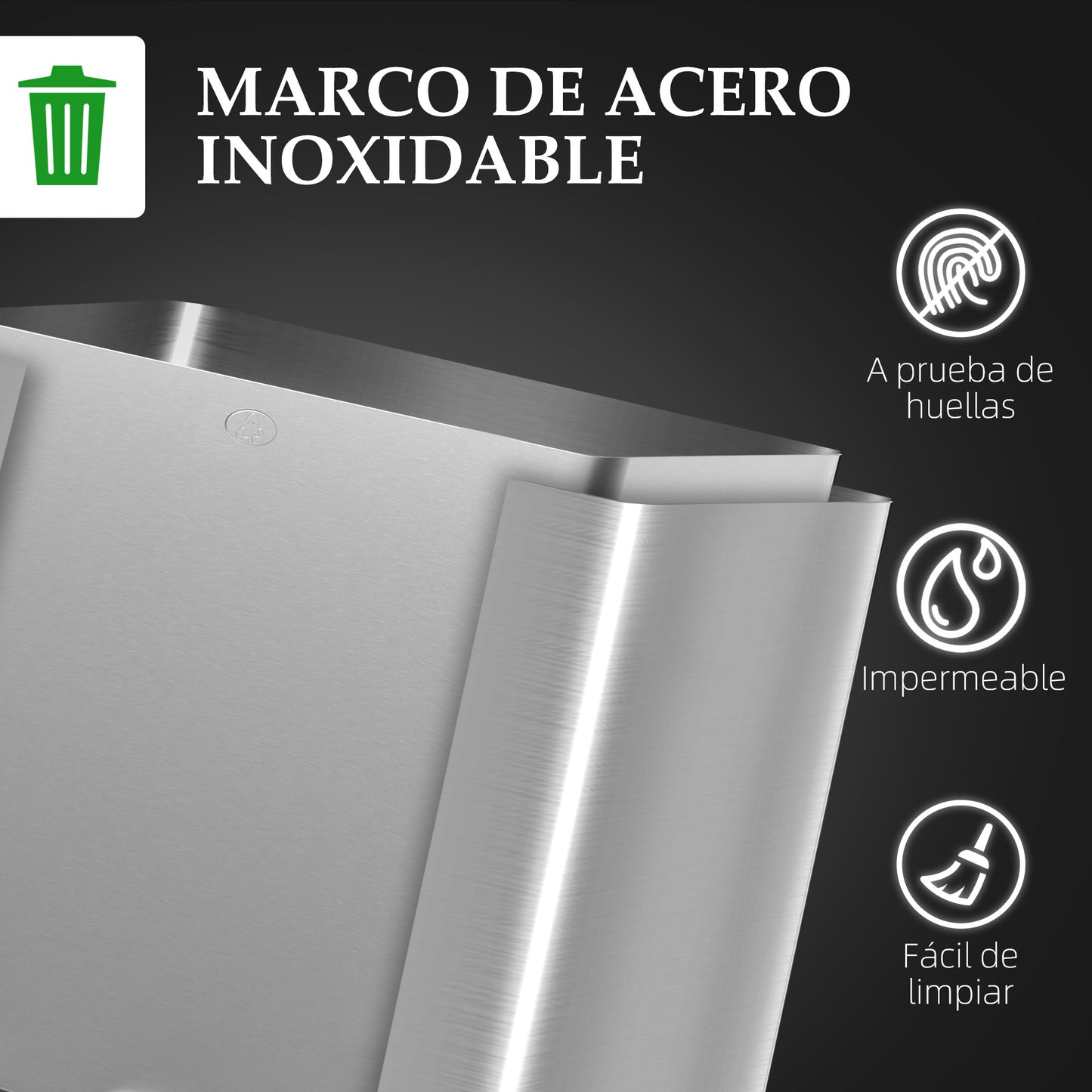 HOMCOM Cubo de Basura de Cocina con 2 Compartimentos 2x15L Papelera Cocina de Acero Inoxidable con Pedal Tapas de Cierre Suave y Cubo Extraíble para Reciclaje Residuos Restos de Comida Plata