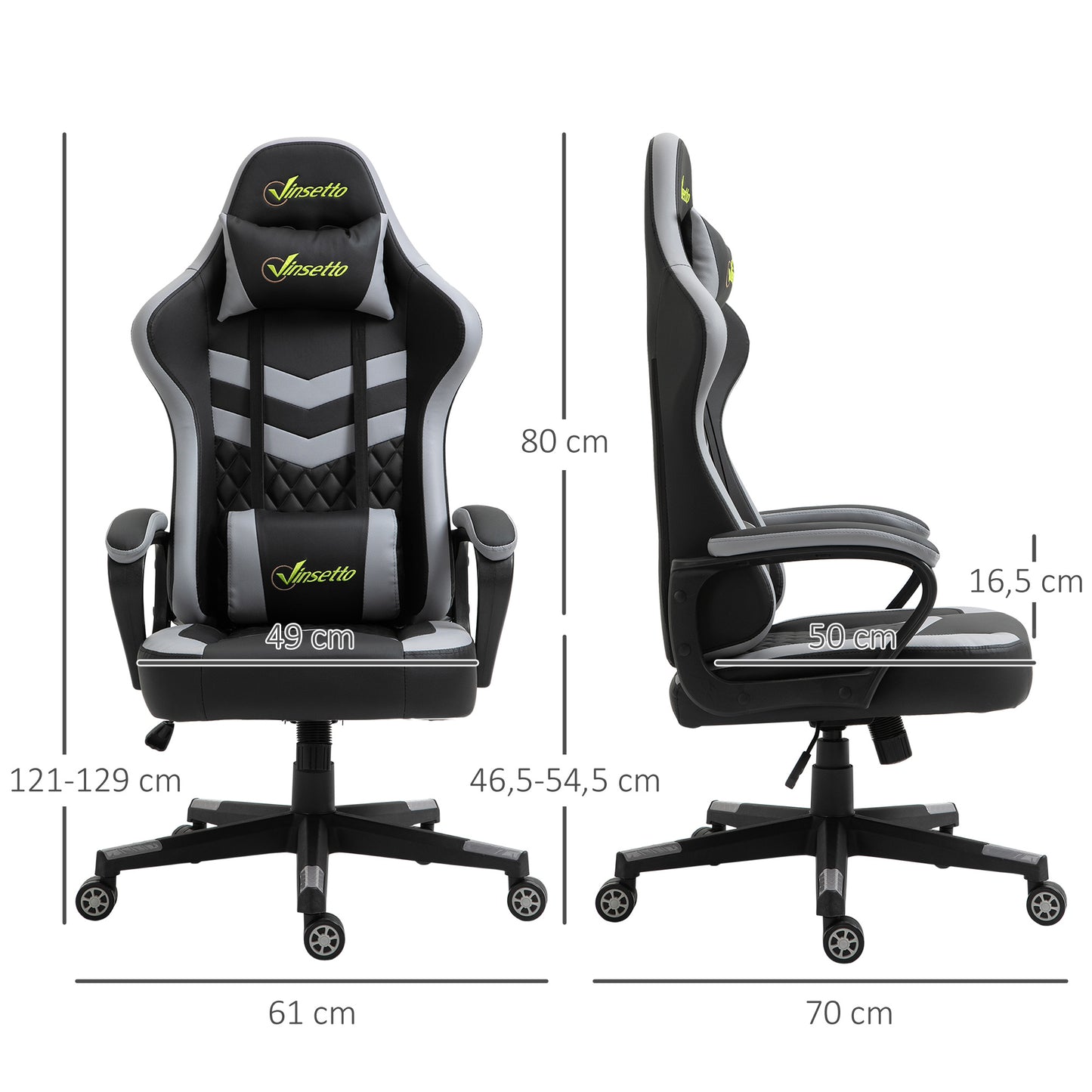 Vinsetto Silla Gaming Silla Gamer Basculante con Altura Ajustable Giratoria Reposacabezas y Lumbar Desmontable Silla de Oficina Estudio Negro