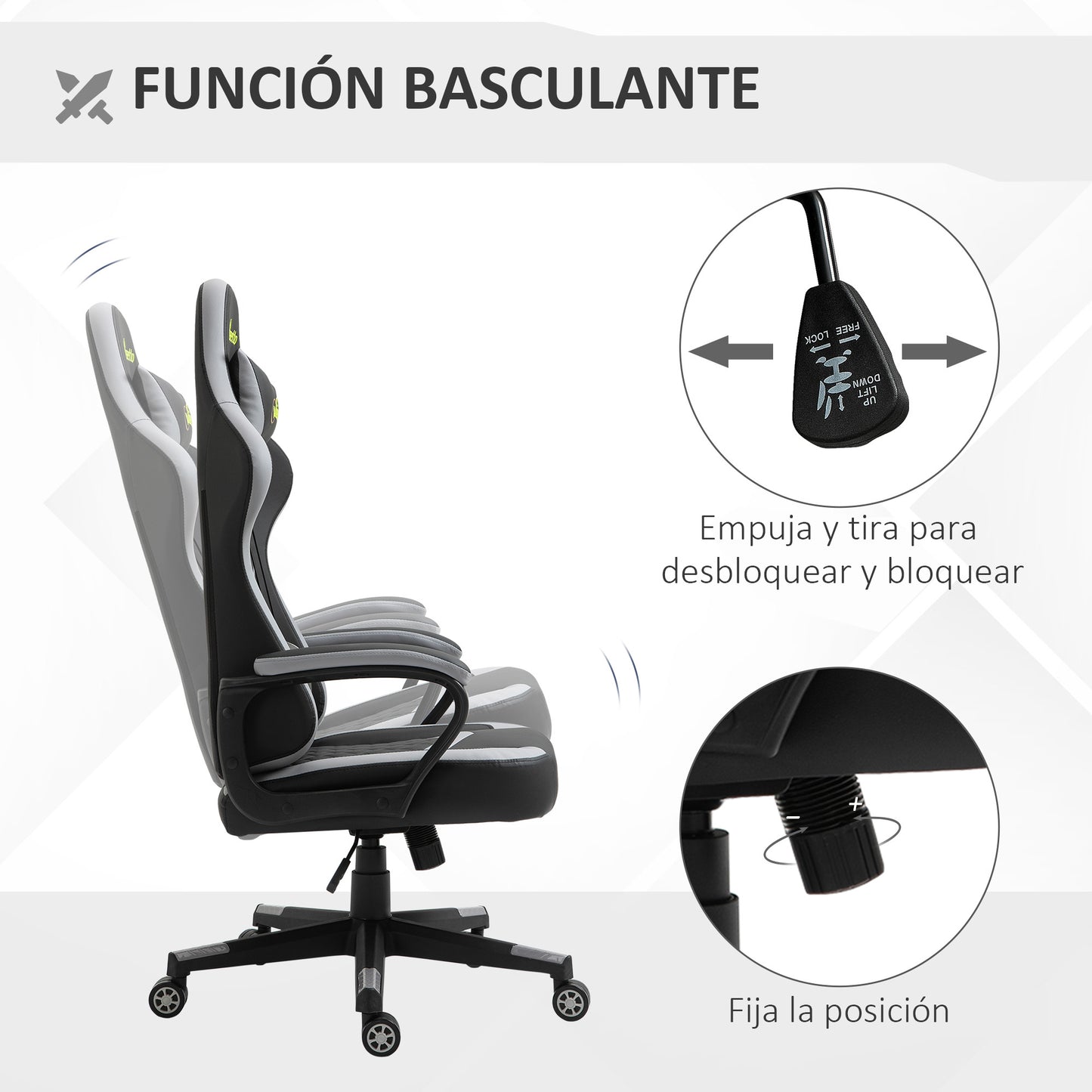 Vinsetto Silla Gaming Silla Gamer Basculante con Altura Ajustable Giratoria Reposacabezas y Lumbar Desmontable Silla de Oficina Estudio Negro