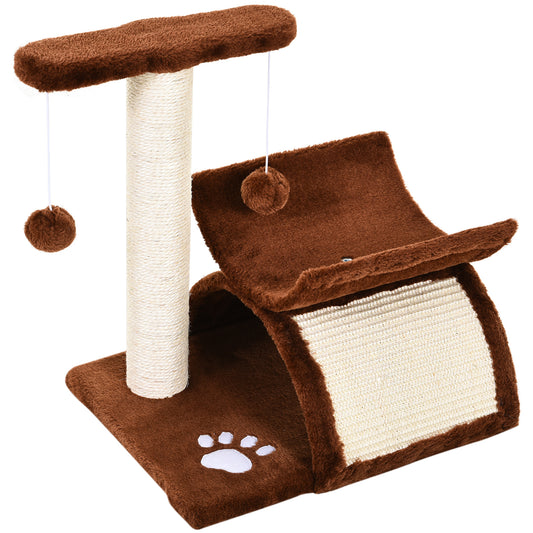 PawHut Rascador para Gatos Árbol Rascador Centro de Actividad Poste Giratorio con Bolas de Juego Plataforma Caseta 40x30x43cm Sisal Natural