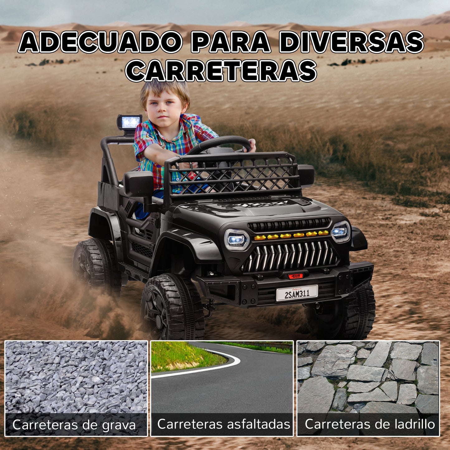 AIYAPLAY Coche Eléctrico para Niños de +3 Años Carro Eléctrico Infantil UTV Coche de Batería 12V con Mando a Distancia Velocidad Ajustable USB Faros Bocina Negro