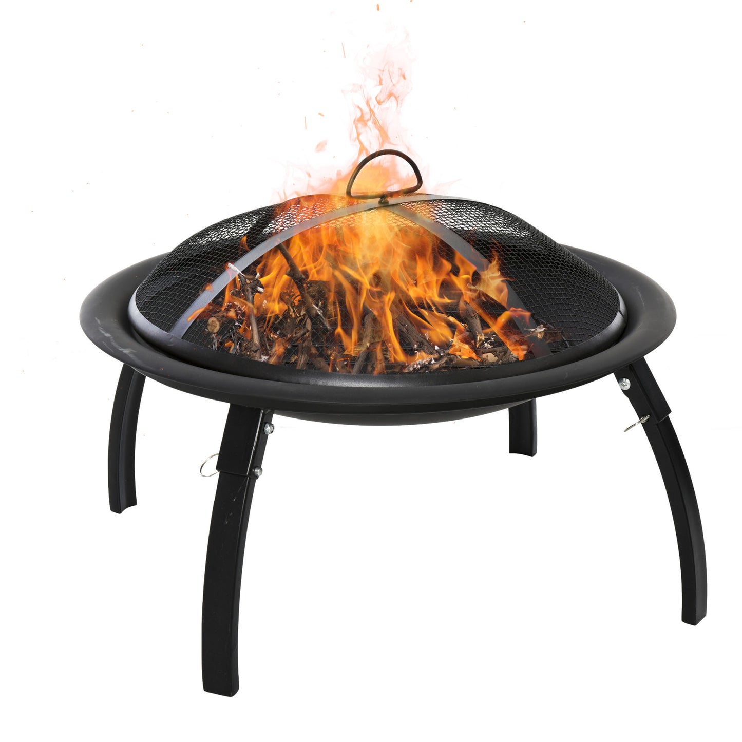 Outsunny Brasero Exterior Ø55 cm Chimenea Hoguera Portátil para Calefacción Barbacoa Terraza Patio Camping Jardín con Cubierta de Malla Atizador de Fuego Negro