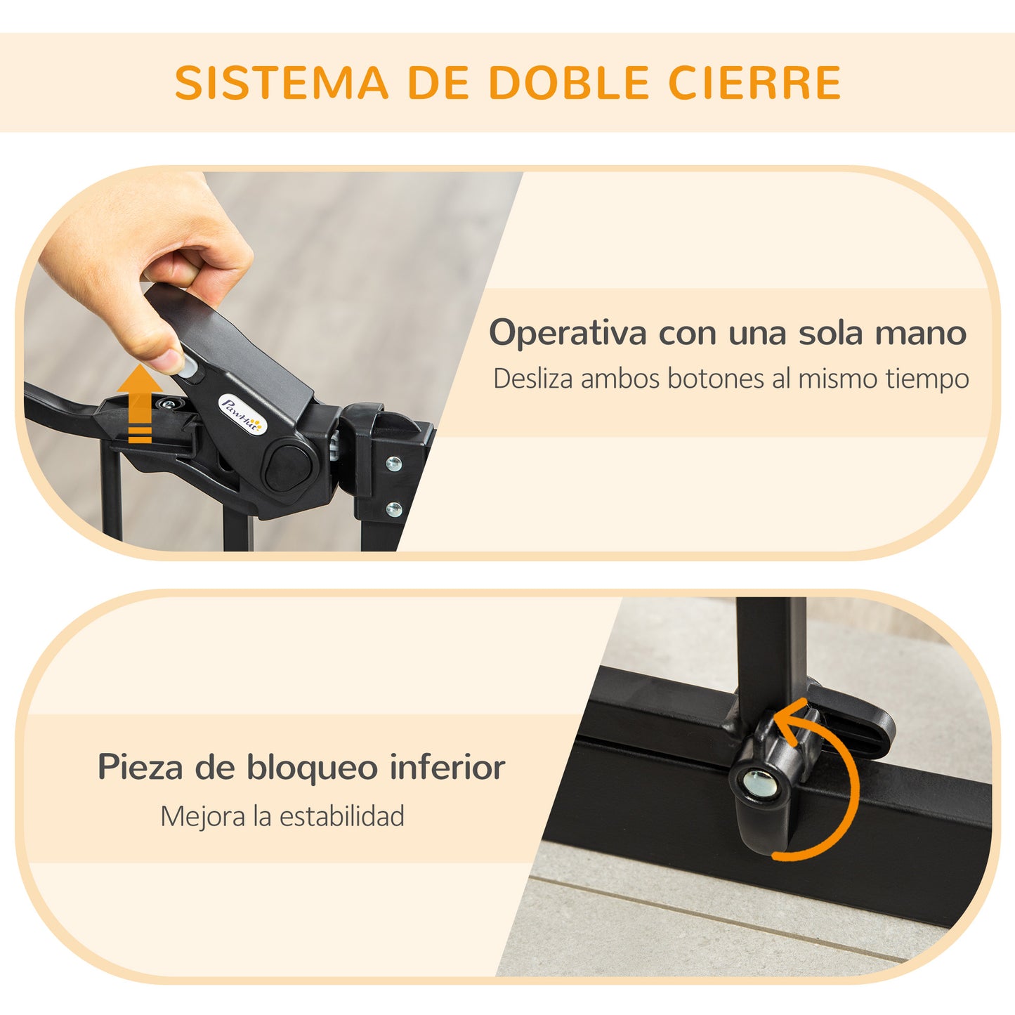 PawHut Barrera de Seguridad para Perros con 1 Puerta Pequeña 74-101x104,1 cm Barrera para Mascotas Extensible con Cierre Automático y Sistema de Doble Bloqueo para Puerta Pasillo Escalera Negro