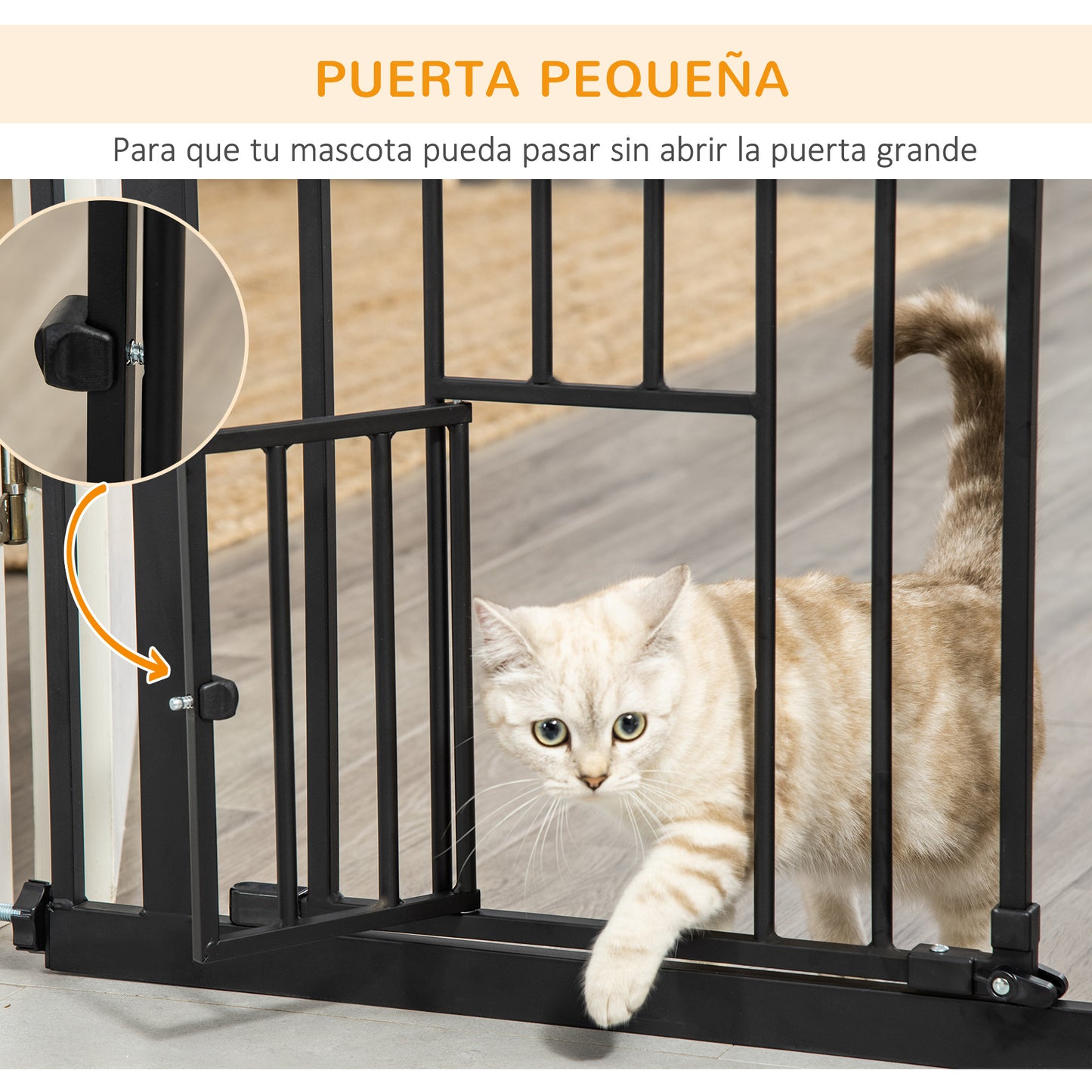 PawHut Barrera de Seguridad para Perros con 1 Puerta Pequeña 74-101x104,1 cm Barrera para Mascotas Extensible con Cierre Automático y Sistema de Doble Bloqueo para Puerta Pasillo Escalera Negro