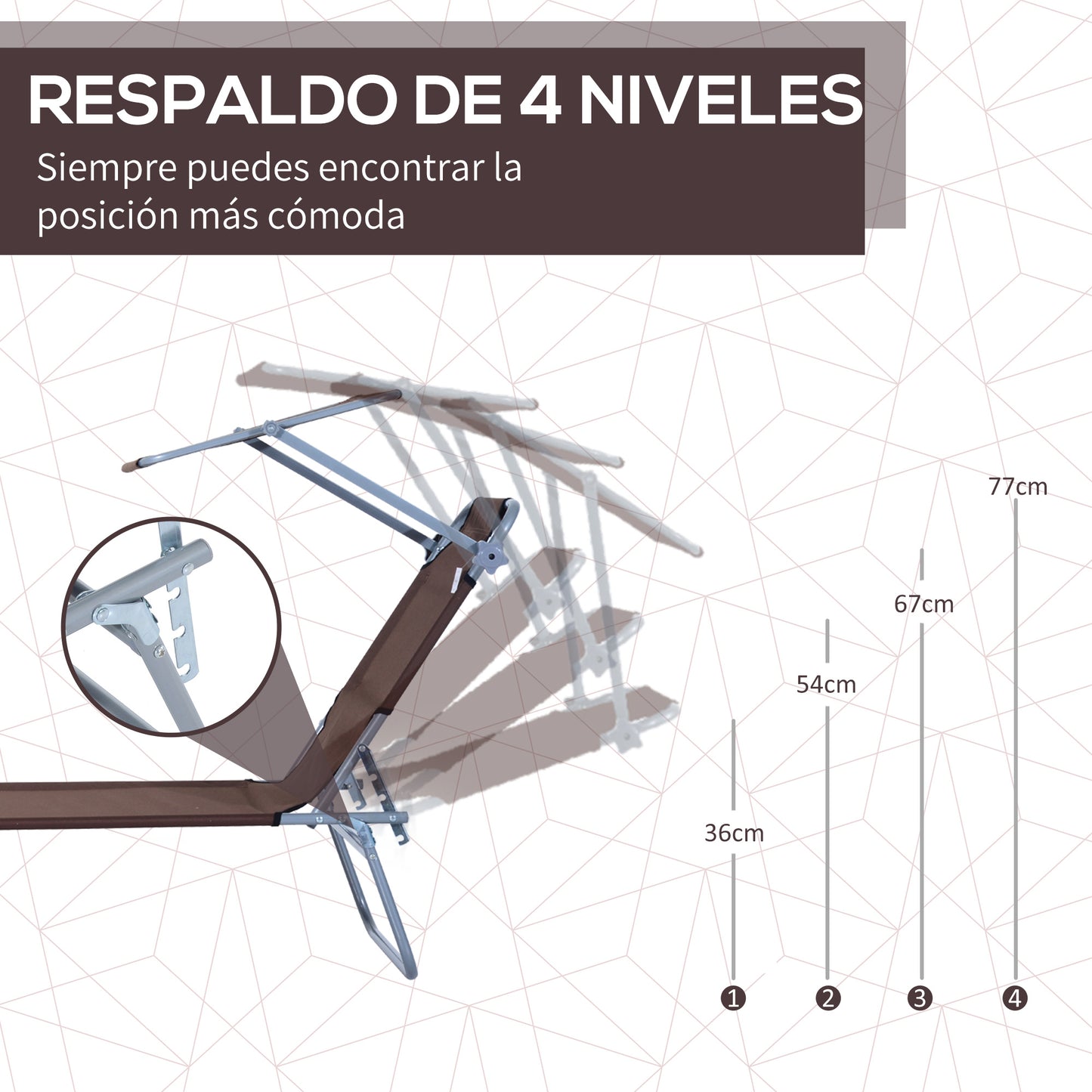 Outsunny Tumbona de Jardín Plegable Silla Tumbona con Toldo Desmontable y Regulable Respaldo Reclinable para Terraza Acampada al Aire Libre 187x58x36 cm Marrón