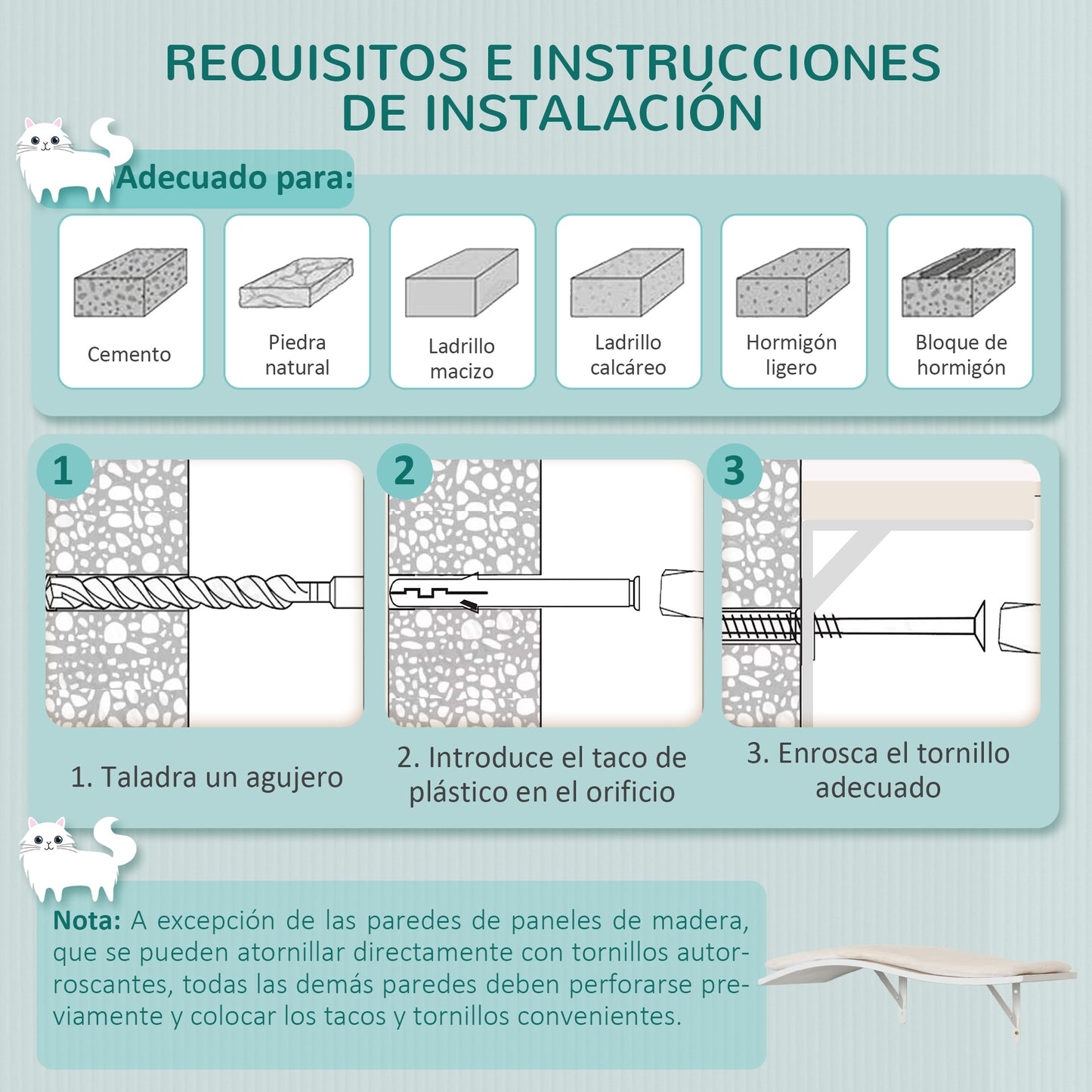 PawHut Estantes para Gatos de Pared de 3 Piezas Muebles de Pared para Gatos Centro de Actividades para Gatitos con Caseta Plataformas Hamaca Poste de Sisal y Cojines Suaves Blanco