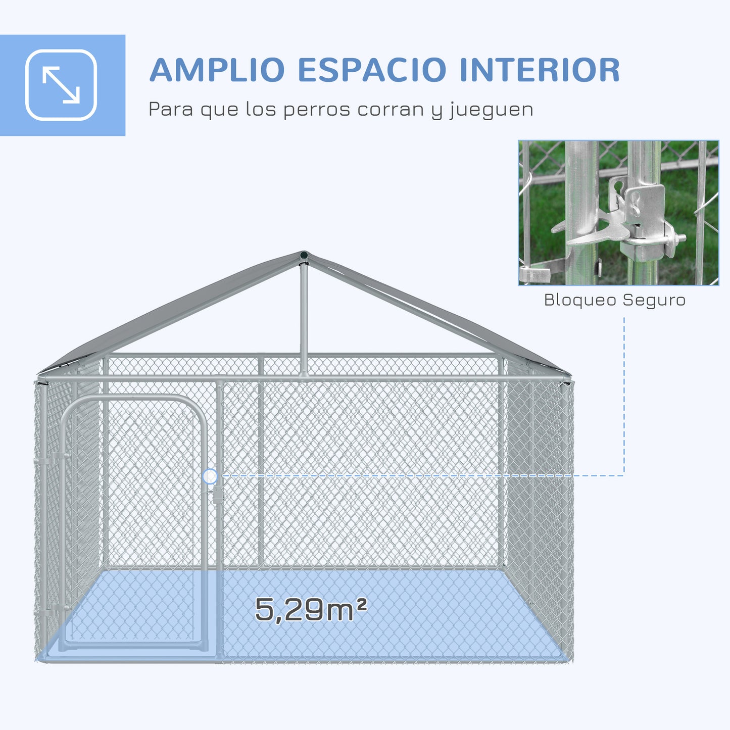 PawHut Perrera de Exterior con Toldo Jaula para Perros con 1 Puerta Anti-UV Impermeable y Marco de Acero para Jardín Patio 230x230x175 cm Plata