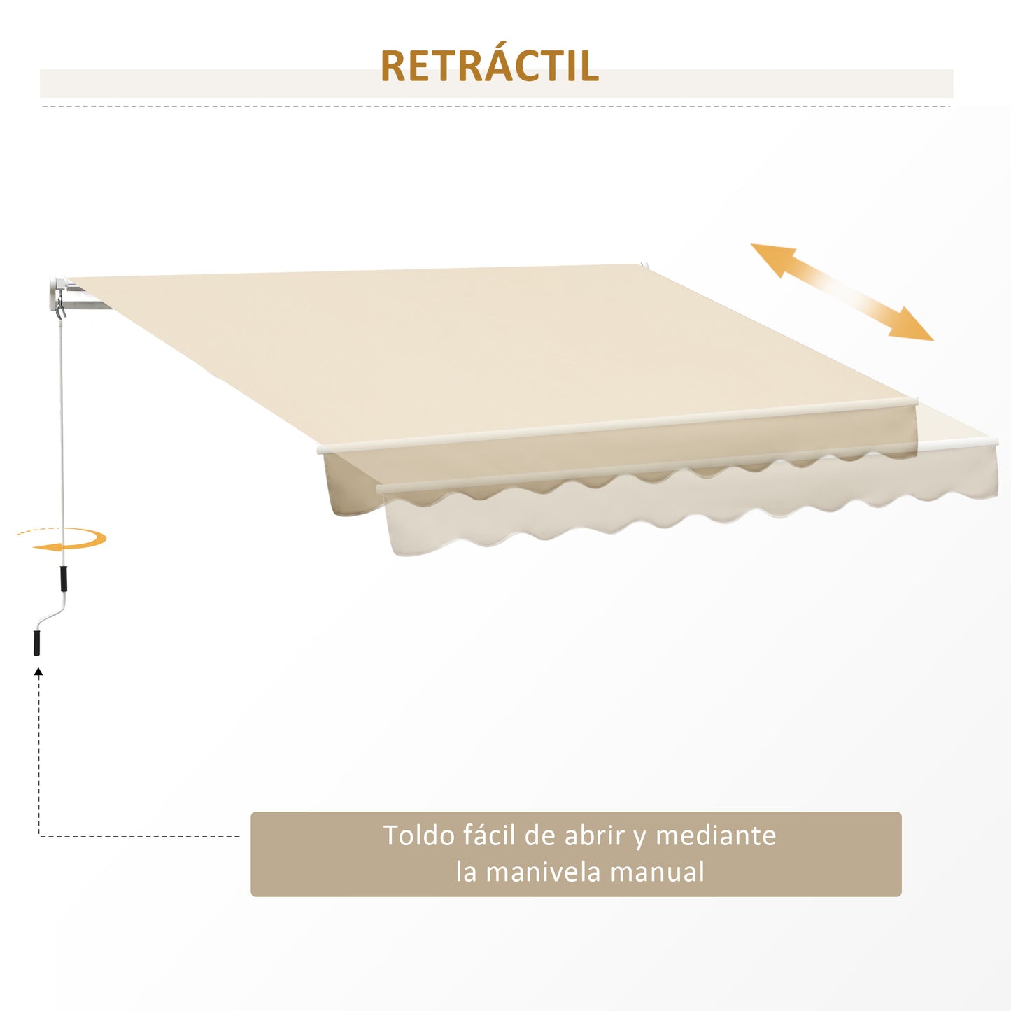 Outsunny Toldo Manual Retráctil 295x245 cm Toldo para Balcón con Manivela de Metal Impermeable y Anti-UV Toldo Enrollable de Exterior para Jardín Terraza Ventanas Beige