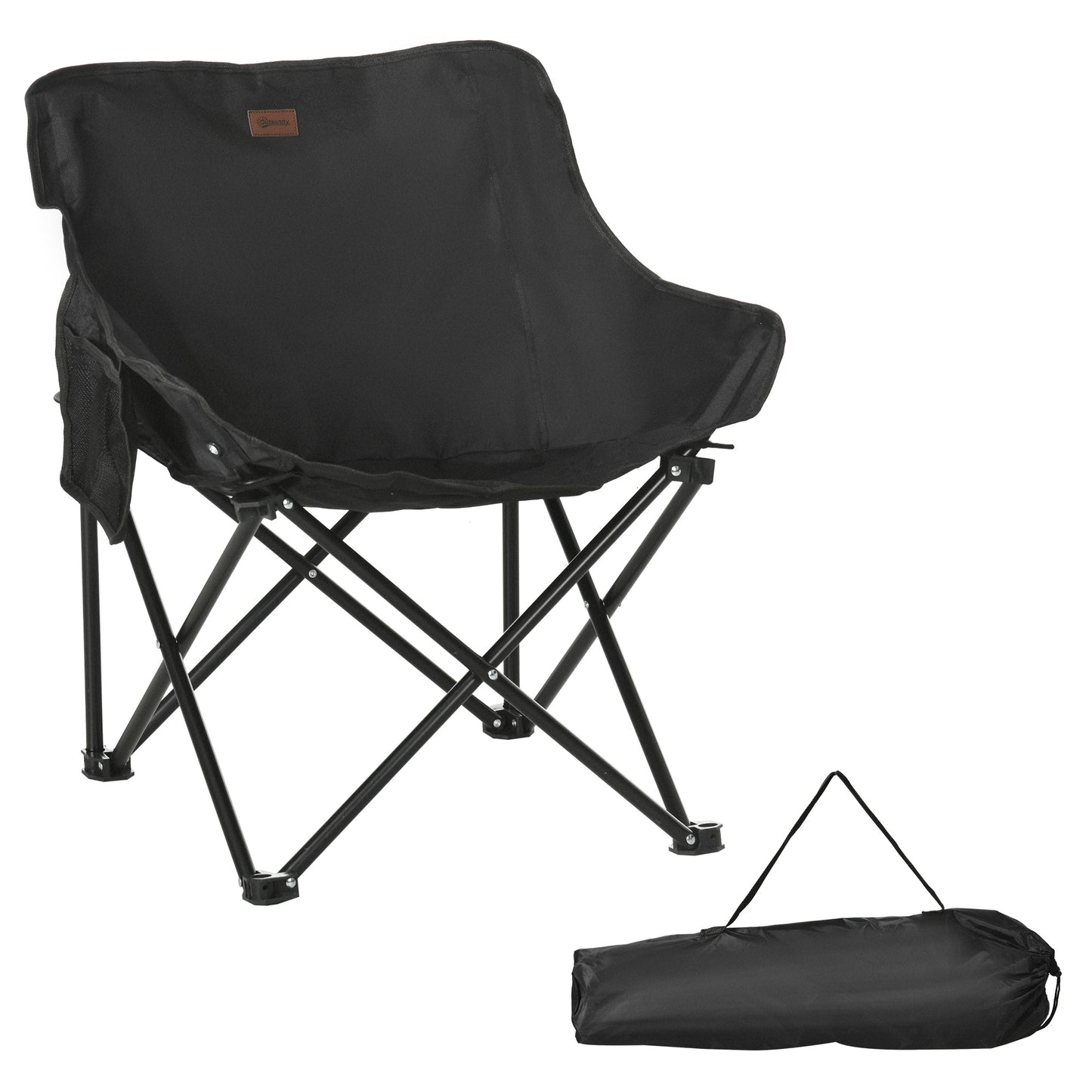 Outsunny Silla de Camping Plegable Silla de Pesca Portátil con Bolsa de Transporte y Marco de Acero Carga 110 kg para Patio Campamento Picnic Senderismo Negro