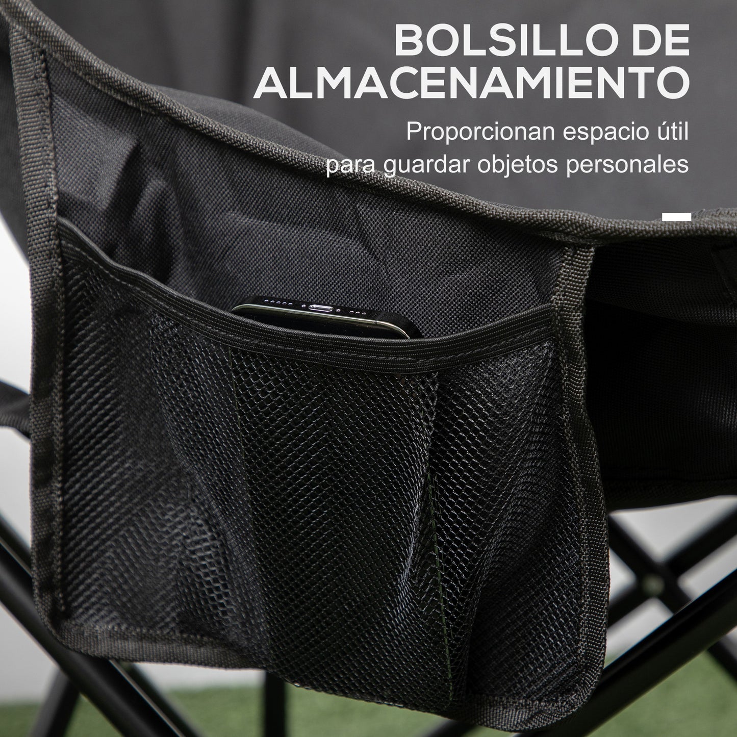 Outsunny Silla de Camping Plegable Silla de Pesca Portátil con Bolsa de Transporte y Marco de Acero Carga 110 kg para Patio Campamento Picnic Senderismo Negro