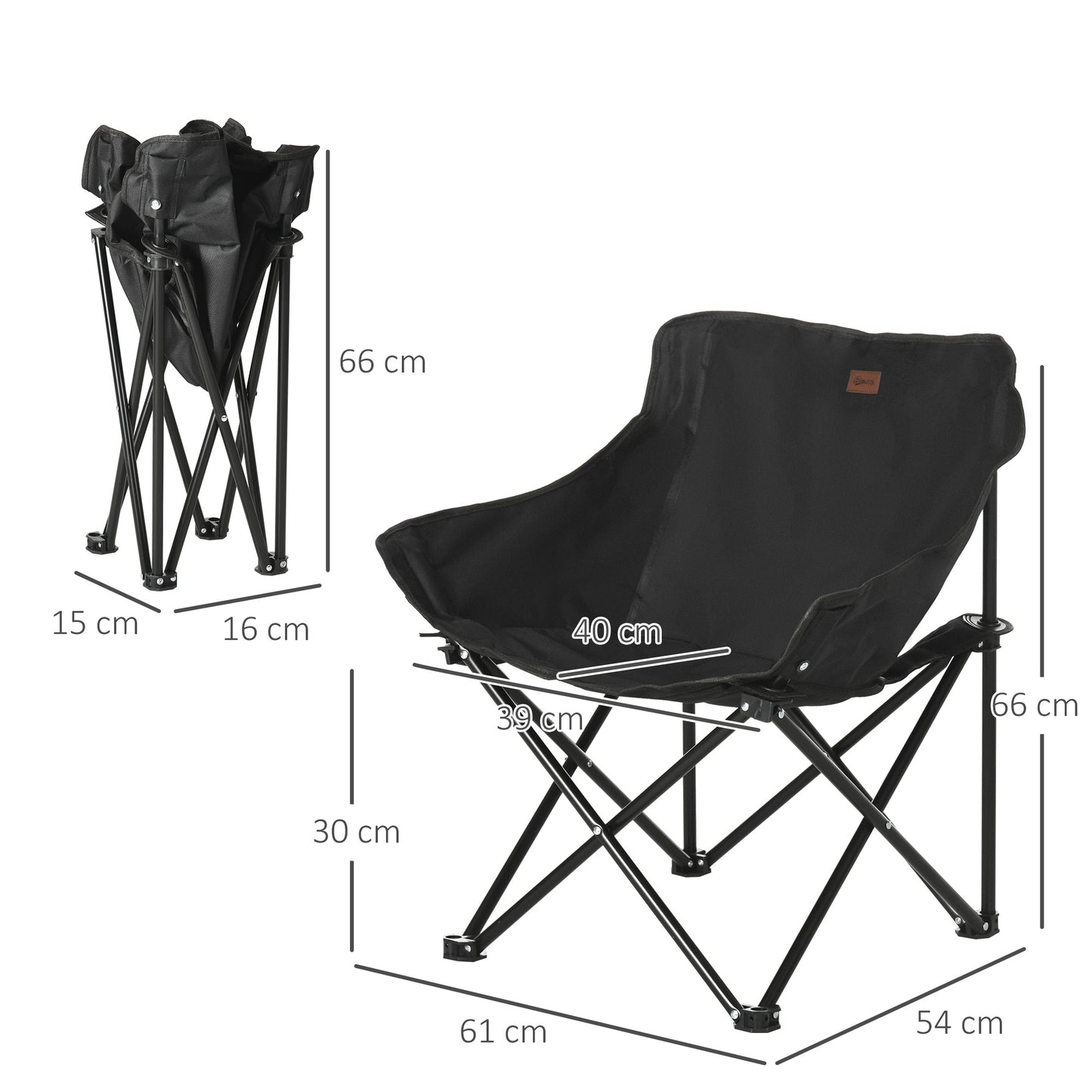 Outsunny Silla de Camping Plegable Silla de Pesca Portátil con Bolsa de Transporte y Marco de Acero Carga 110 kg para Patio Campamento Picnic Senderismo Negro