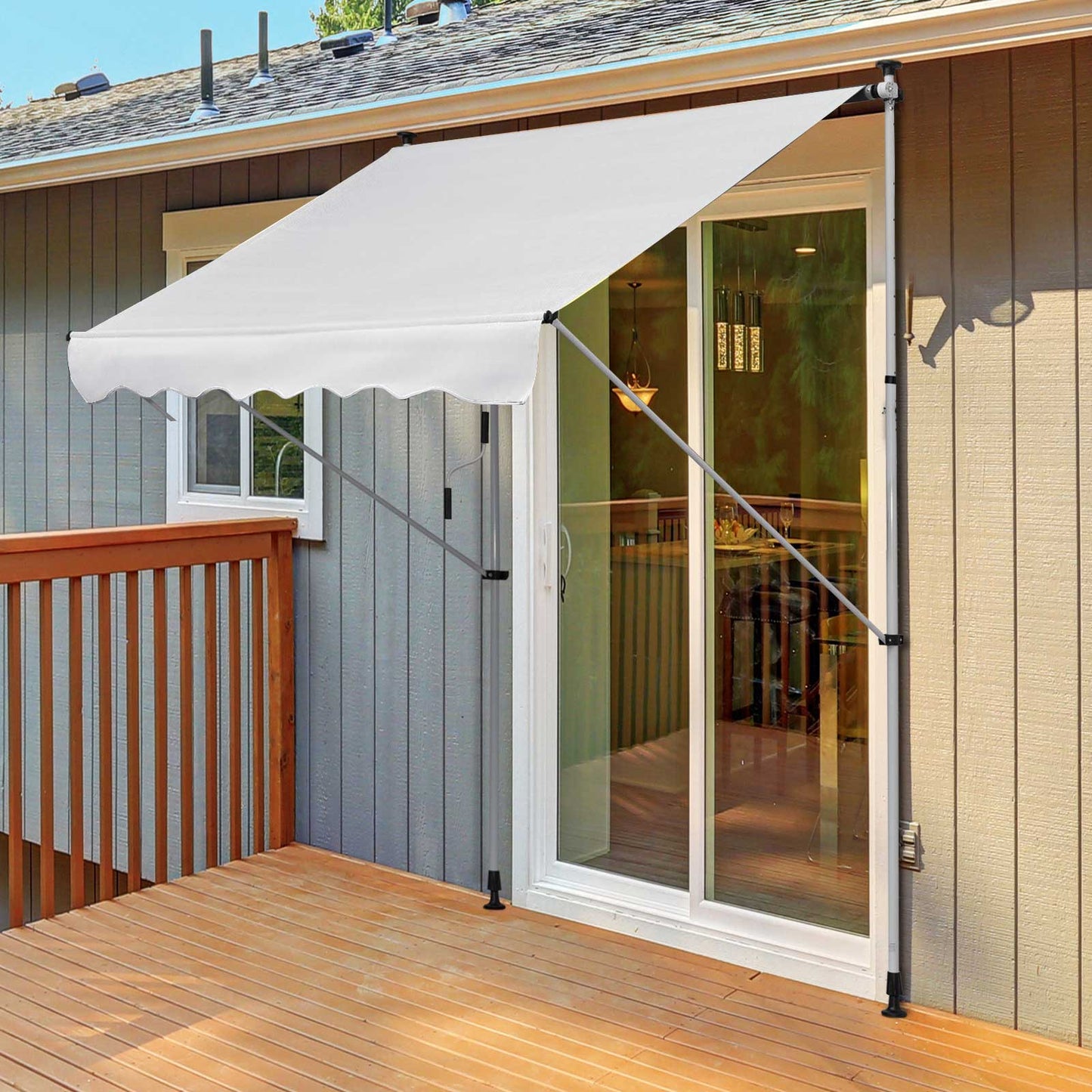 Outsunny Toldo Manual Retráctil 200x150x170-280 cm Toldo para Balcón con Altura Ajustable Manivela y Protección Solar para Terraza Jardín Blanco