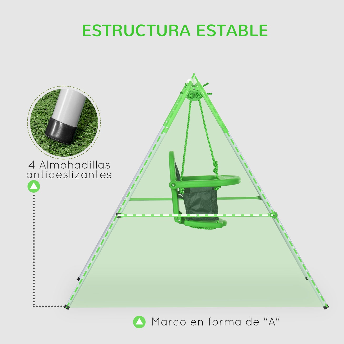 Outsunny Columpio Infantil de Acero Columpio para Niños de 6-36 Meses con Respaldo y Cinturón de Seguridad Columpio para Interiores y Exteriores Carga Máx. 25 kg 122x146x122 cm Verde