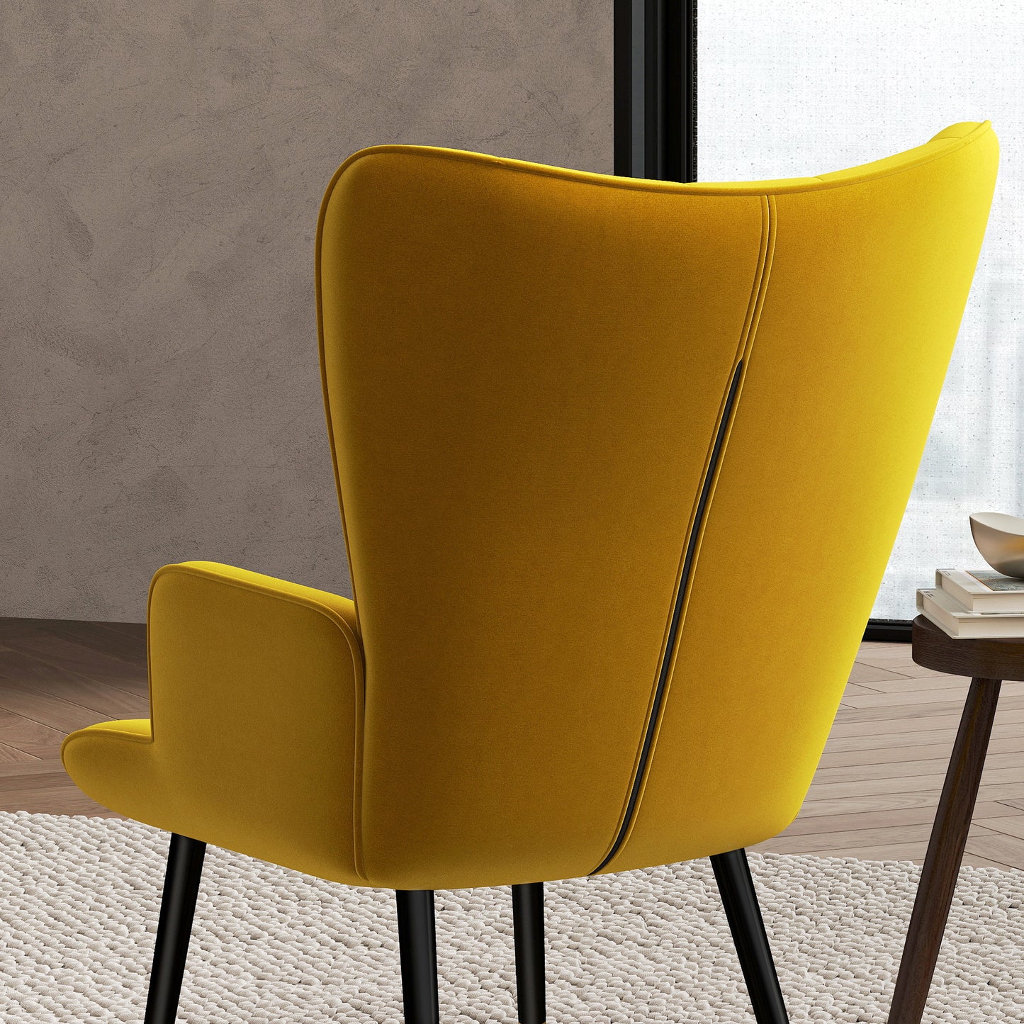 HOMCOM Sillón Individual Butaca de Dormitorio Butaca de Salón Tapizado en Terciopelo con Respaldo Alto Reposabrazos y Patas de Acero Estilo Moderno 68x72x103 cm Amarillo