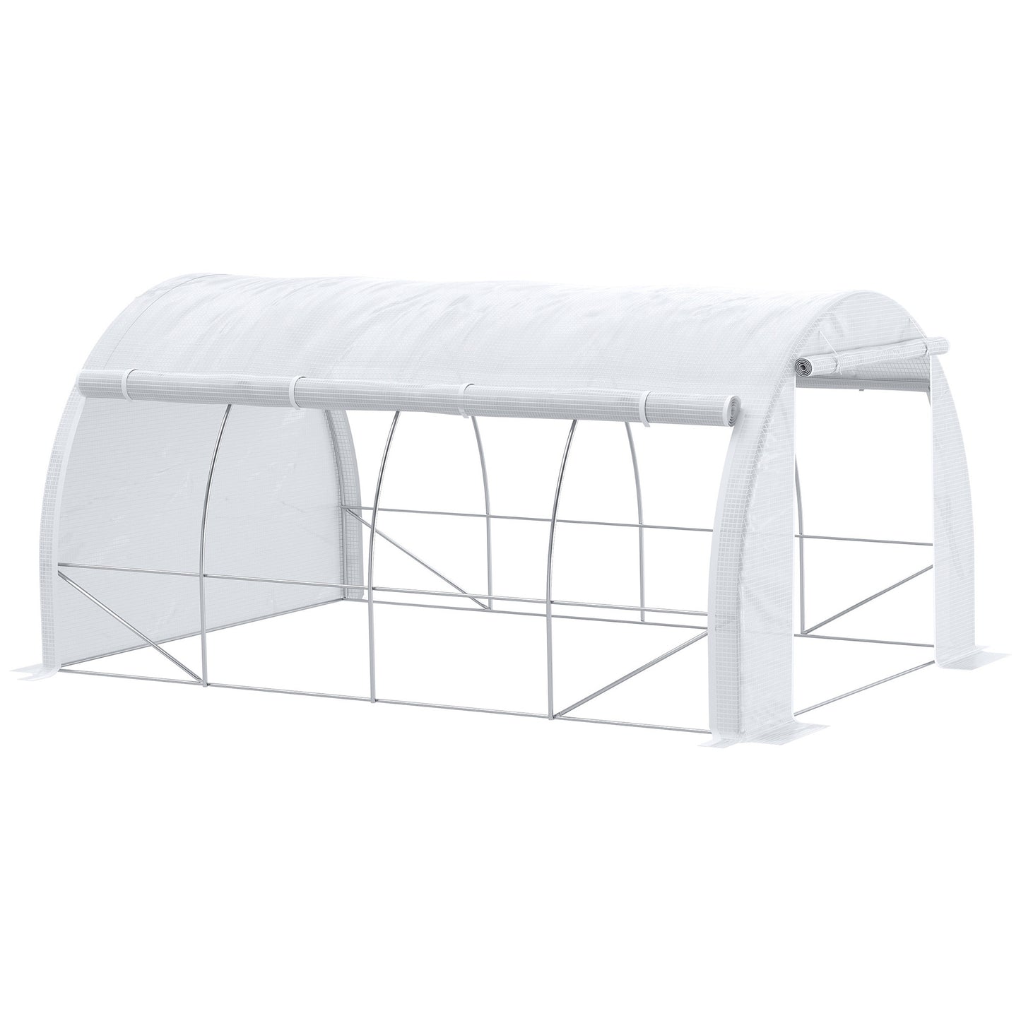 Outsunny Invernadero de Túnel Invernadero de Jardín 4x3x2 m con Puerta y 8 Ventanas Enrollables de Polietileno 140 g/m² y Acero Galvanizado para Cultivos Plantas Flores Blanco