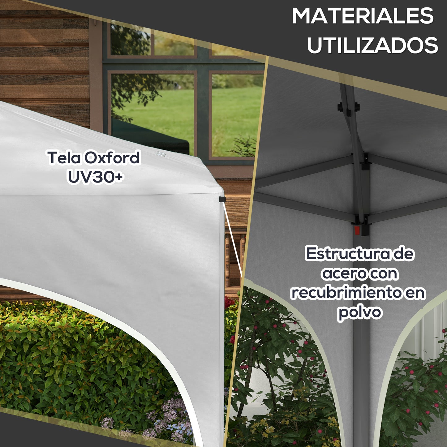 Outsunny Carpa Plegable 3x3 m Cenador de Jardín Altura Ajustable con Bolsa de Transporte Impermeable Anti-UV y Bolsas de Arena Gazebo para Exteriores Jardín Patio Blanco