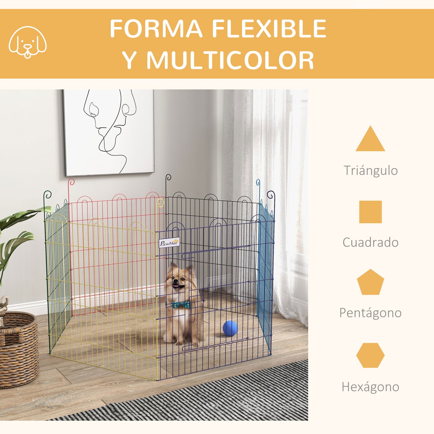 PawHut Parque Plegable para Mascotas Valla Metálica para Cachorros Conejos y Otras Mascotas de 6 Paneles para Interior y Exterior Ø120x60 cm Multicolor