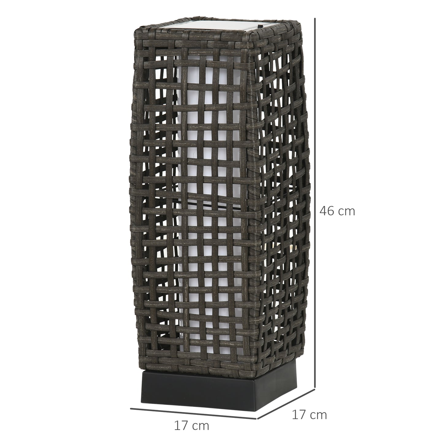 Outsunny Linterna de Jardín de Ratán Sintético Luces Solares Exterior con Luces LED Encendido/Apagado Automático para Terraza Balcón Patio 17x17x46 cm Gris