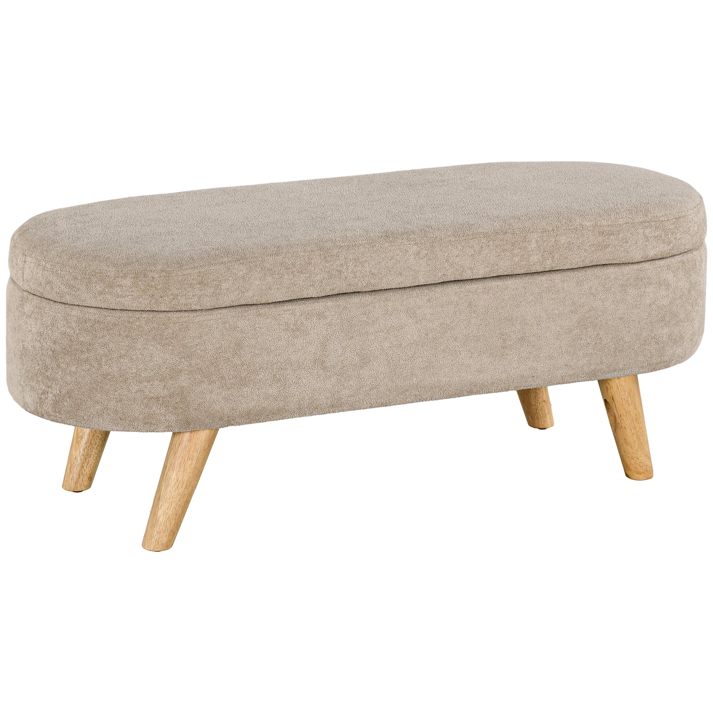 HOMCOM Banco Pie de Cama Banco de Almacenaje con Patas de Madera y Asiento Acolchado Carga 120 kg Puff Almacenaje Ovalado para Dormitorio Entrada Pasillo Beige