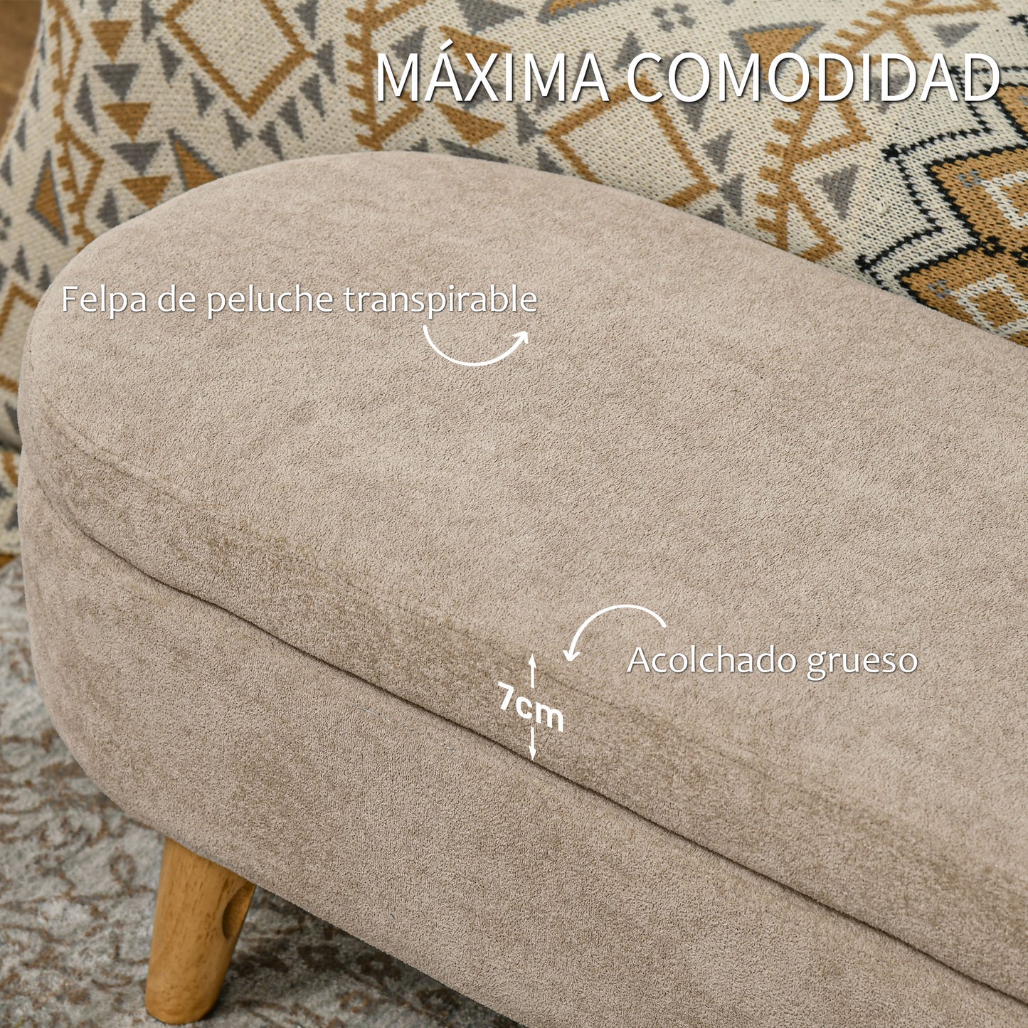 HOMCOM Banco Pie de Cama Banco de Almacenaje con Patas de Madera y Asiento Acolchado Carga 120 kg Puff Almacenaje Ovalado para Dormitorio Entrada Pasillo Beige