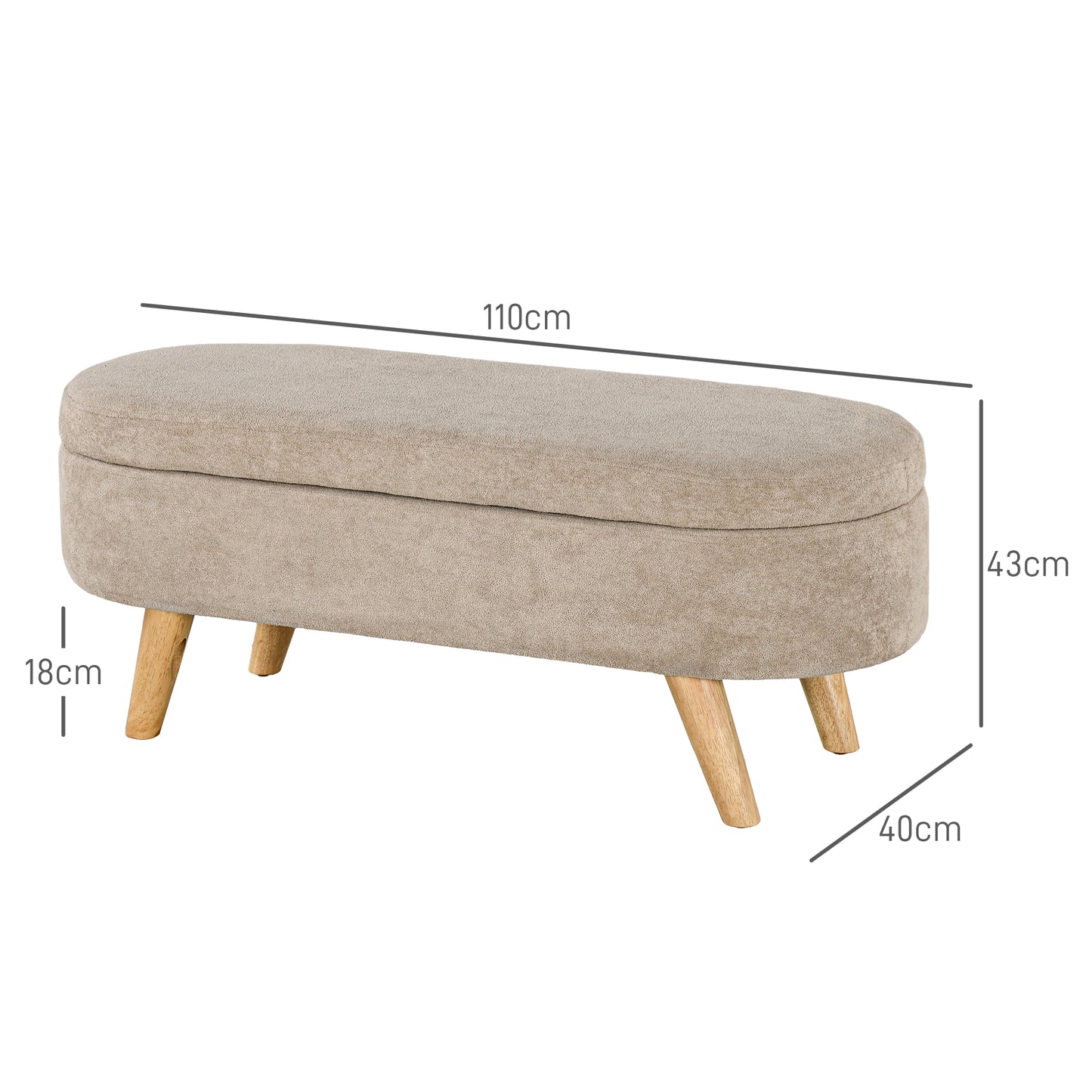 HOMCOM Banco Pie de Cama Banco de Almacenaje con Patas de Madera y Asiento Acolchado Carga 120 kg Puff Almacenaje Ovalado para Dormitorio Entrada Pasillo Beige