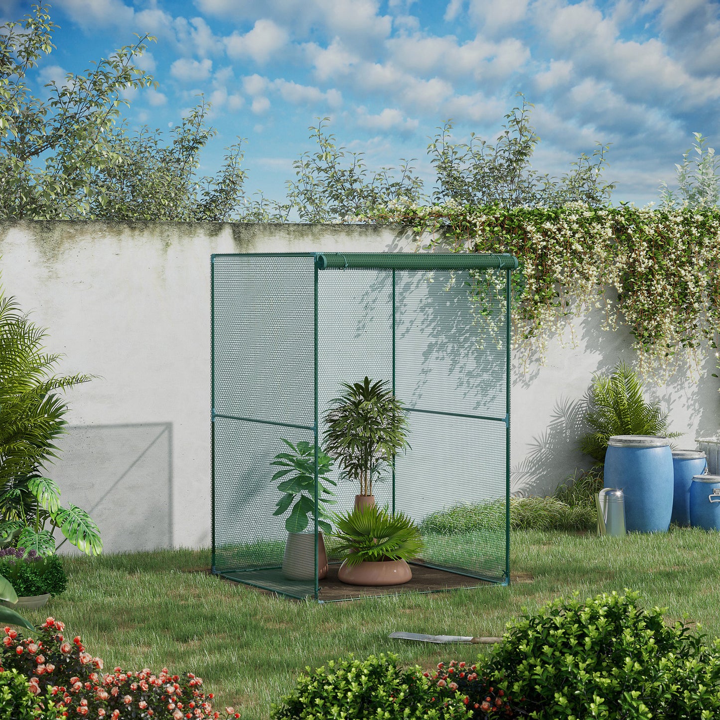 Outsunny Jaula de Cultivo Jaula para Plantas Jaula para Insectos con Puerta Enrollable y Marco de Acero para Jardín Terraza Patio 120x120x180 cm Verde