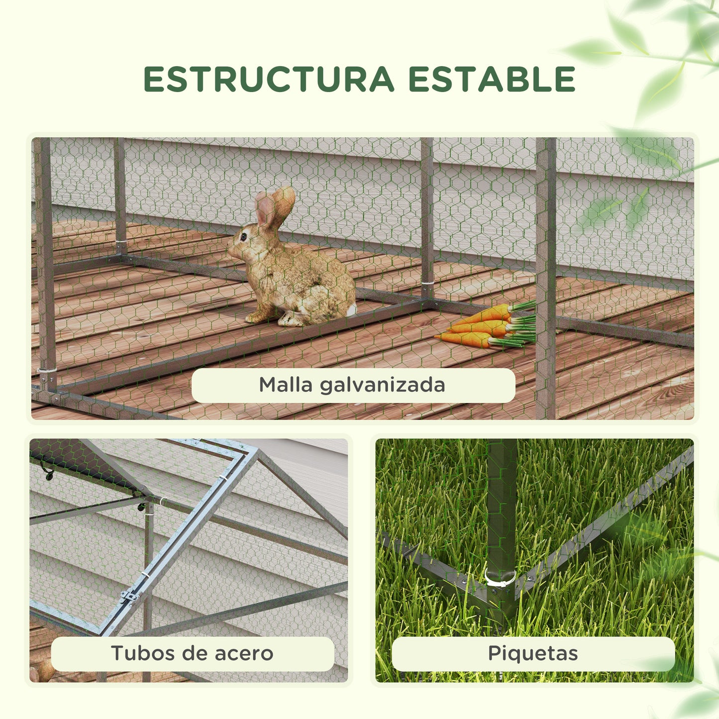 PawHut Jaula para Animales Pequeños Parque para Mascotas de Acero con 1 Puerta Superior y 1 Tela Superior de Anti-UV para Exterior Jardín 198x100x120 cm Plata