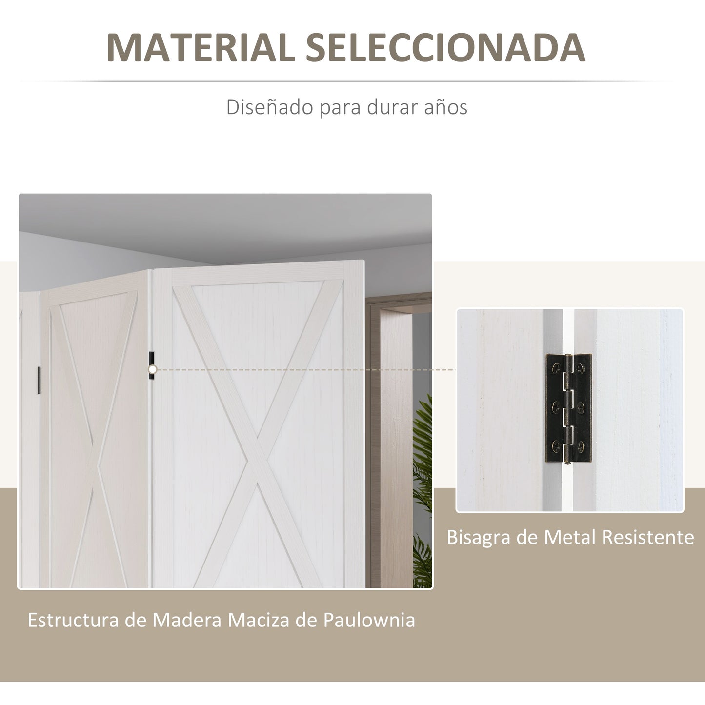 HOMCOM Biombo de 3 Paneles Separador de Ambientes Plegable 136,5x170 cm Divisor de Habitación de Madera para Salón Oficina Dormitorio Blanco